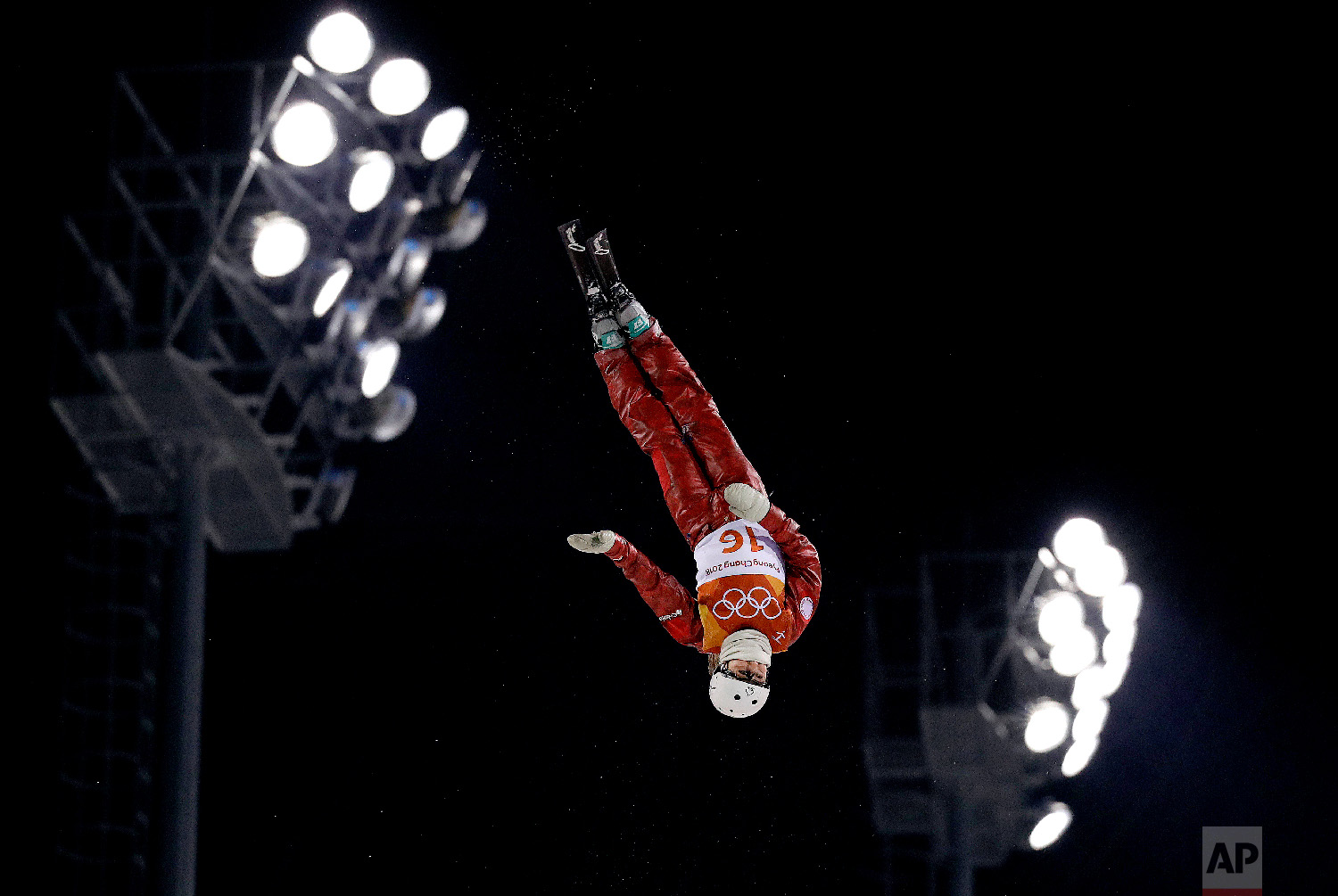  Russian athlete Liubov Nikitina jumps during the women's freestyle aerial final at Phoenix Snow Park at the 2018 Winter Olympics in Pyeongchang, South Korea, Friday, Feb. 16, 2018. (AP Photo/Kin Cheung) 