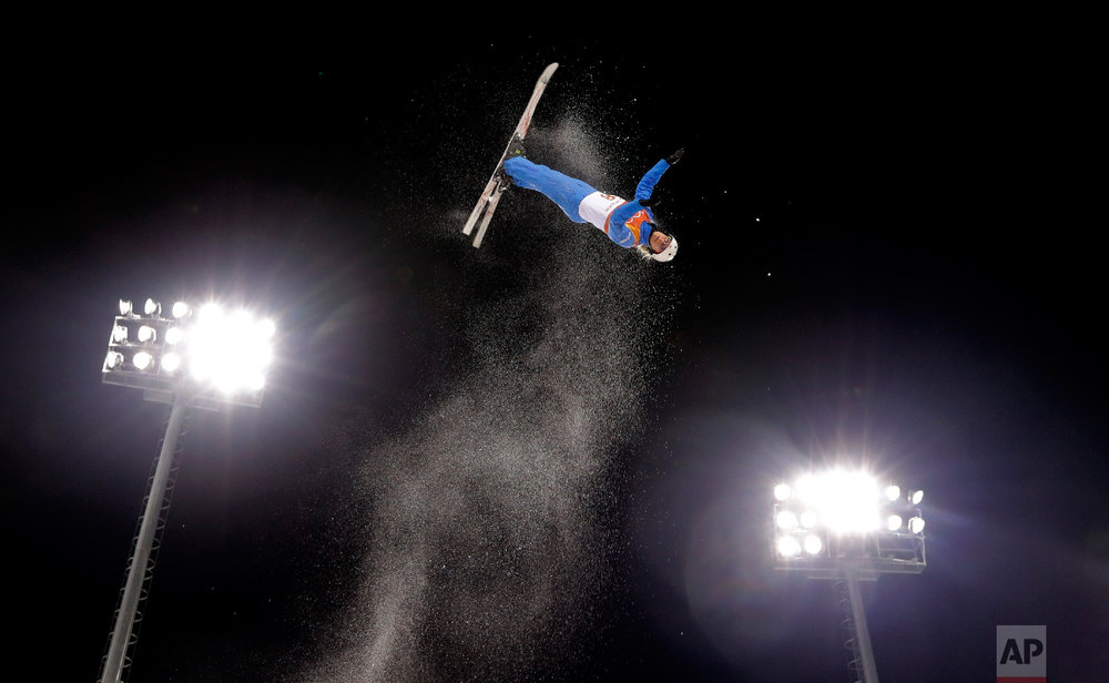  Kiley McKinnon, of the United States, warms up prior to the women's freestyle aerial final at Phoenix Snow Park at the 2018 Winter Olympics in Pyeongchang, South Korea, Friday, Feb. 16, 2018. (AP Photo/Lee Jin-man) 