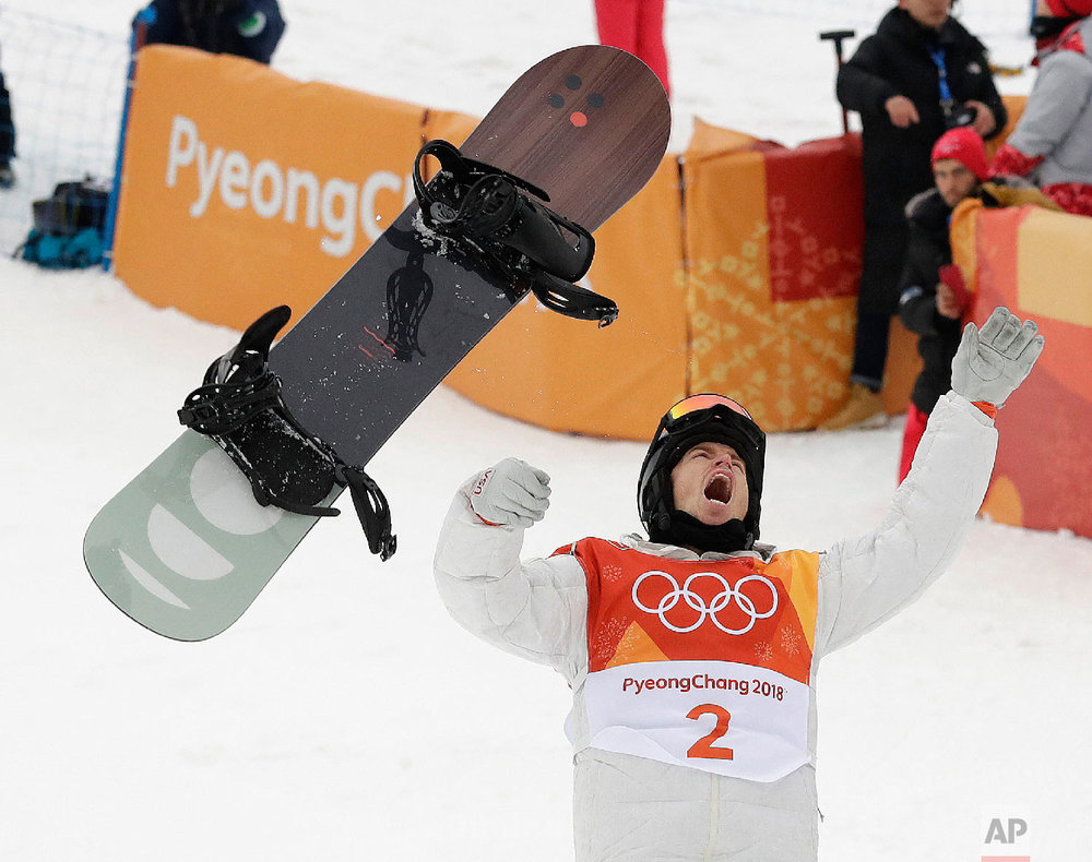  Shaun White, of the United States, celebrates winning gold after his run during the men's halfpipe finals at Phoenix Snow Park at the 2018 Winter Olympics in Pyeongchang, South Korea, Wednesday, Feb. 14, 2018. (AP Photo/Gregory Bull) 