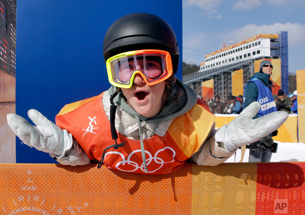  Red Gerard, of the United States, smiles after winning gold in the men's slopestyle final at Phoenix Snow Park at the 2018 Winter Olympics in Pyeongchang, South Korea, Sunday, Feb. 11, 2018. (AP Photo/Lee Jin-man) 