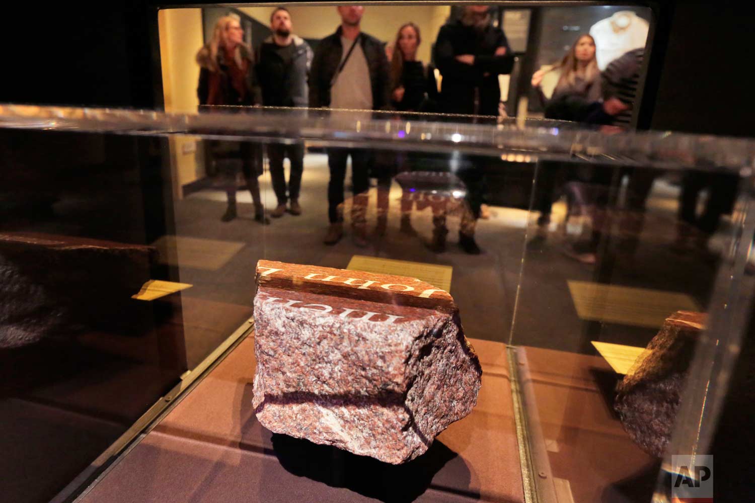  A fragment of a memorial fountain, that was constructed after Feb. 26, 1993 truck bomb attack at the World Trade Center and was destroyed on Sept. 11, 2001, is displayed at the National September 11 Museum, in New York, Friday, Feb. 23, 2018. It was