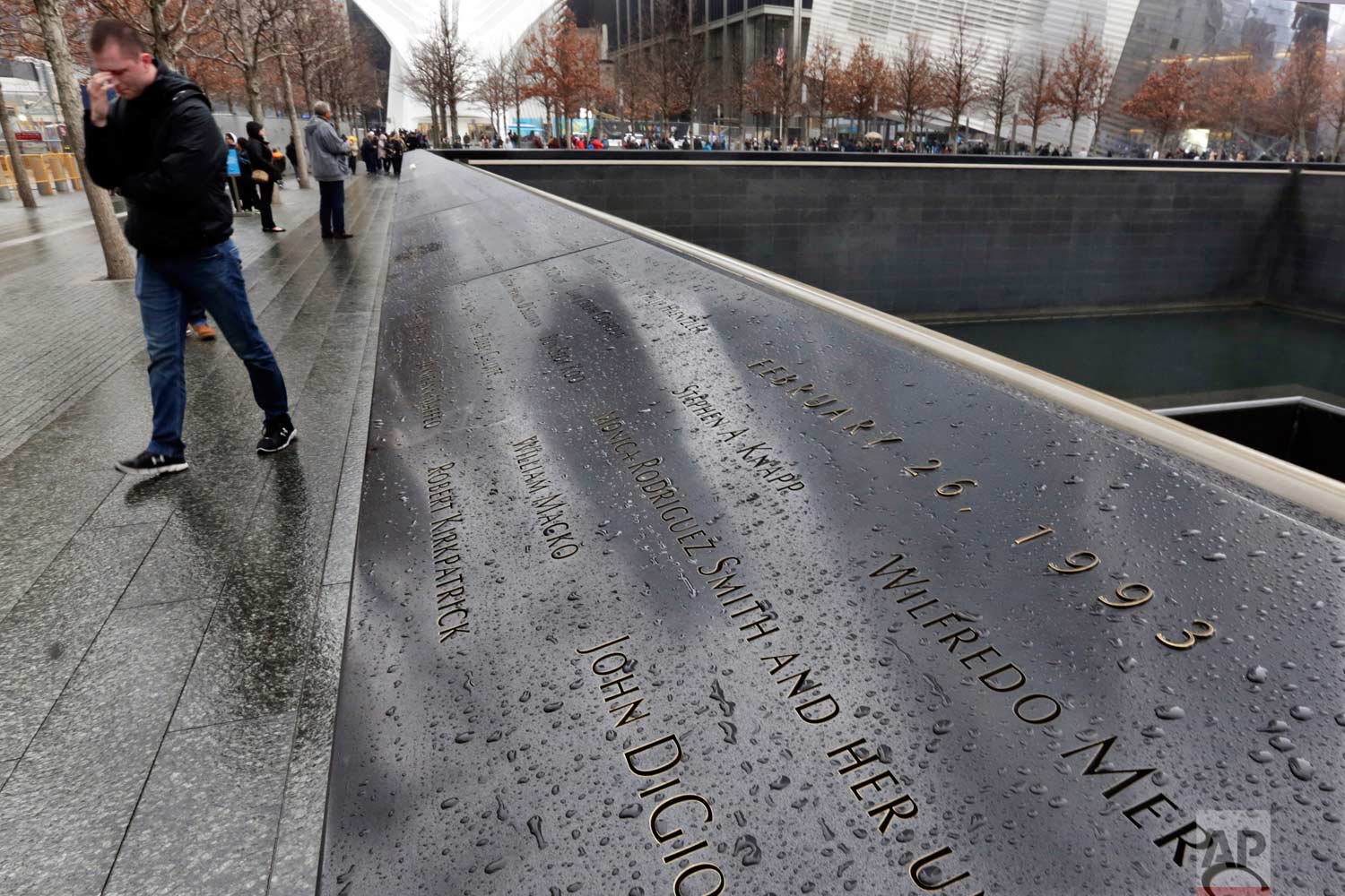  The names of the six people who died in the Feb. 26, 1993 truck bomb attack at the World Trade Center are inscribed in the bronze border of the north reflecting pool of the National September 11 Memorial, in New York, Friday, Feb. 23, 2018. It was a