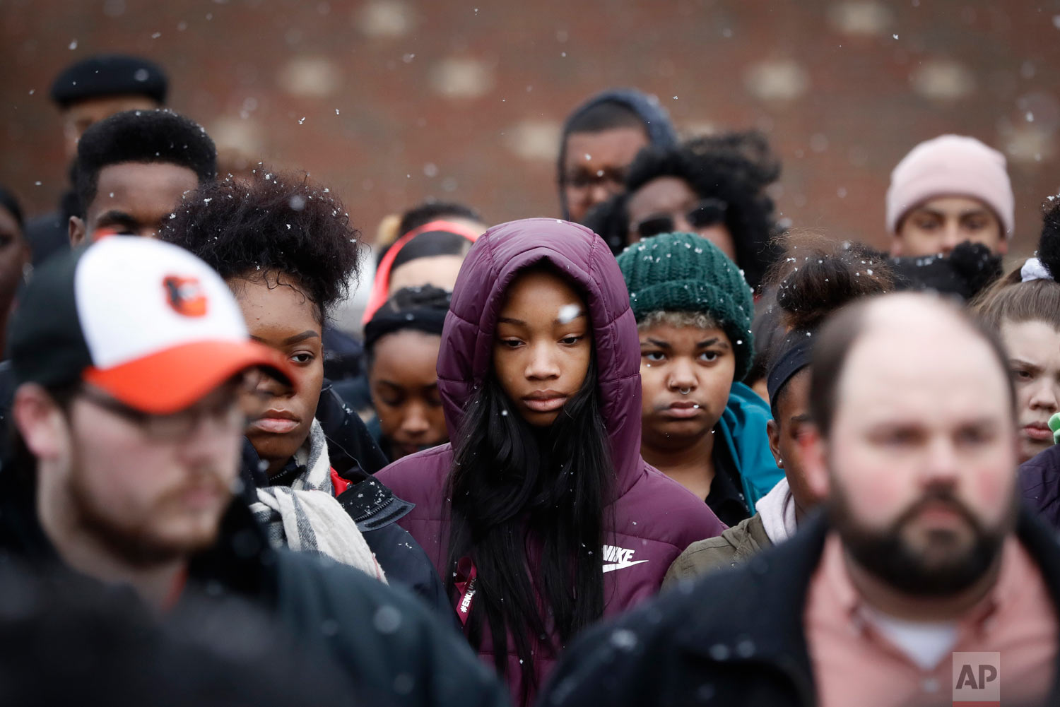  Students gather on their soccer field during a 17-minute walkout protest at the Stivers School for the Arts in Dayton, Ohio on Wednesday, March 14, 2018. Students across the country participated in walkouts Wednesday to protest gun violence, one mon