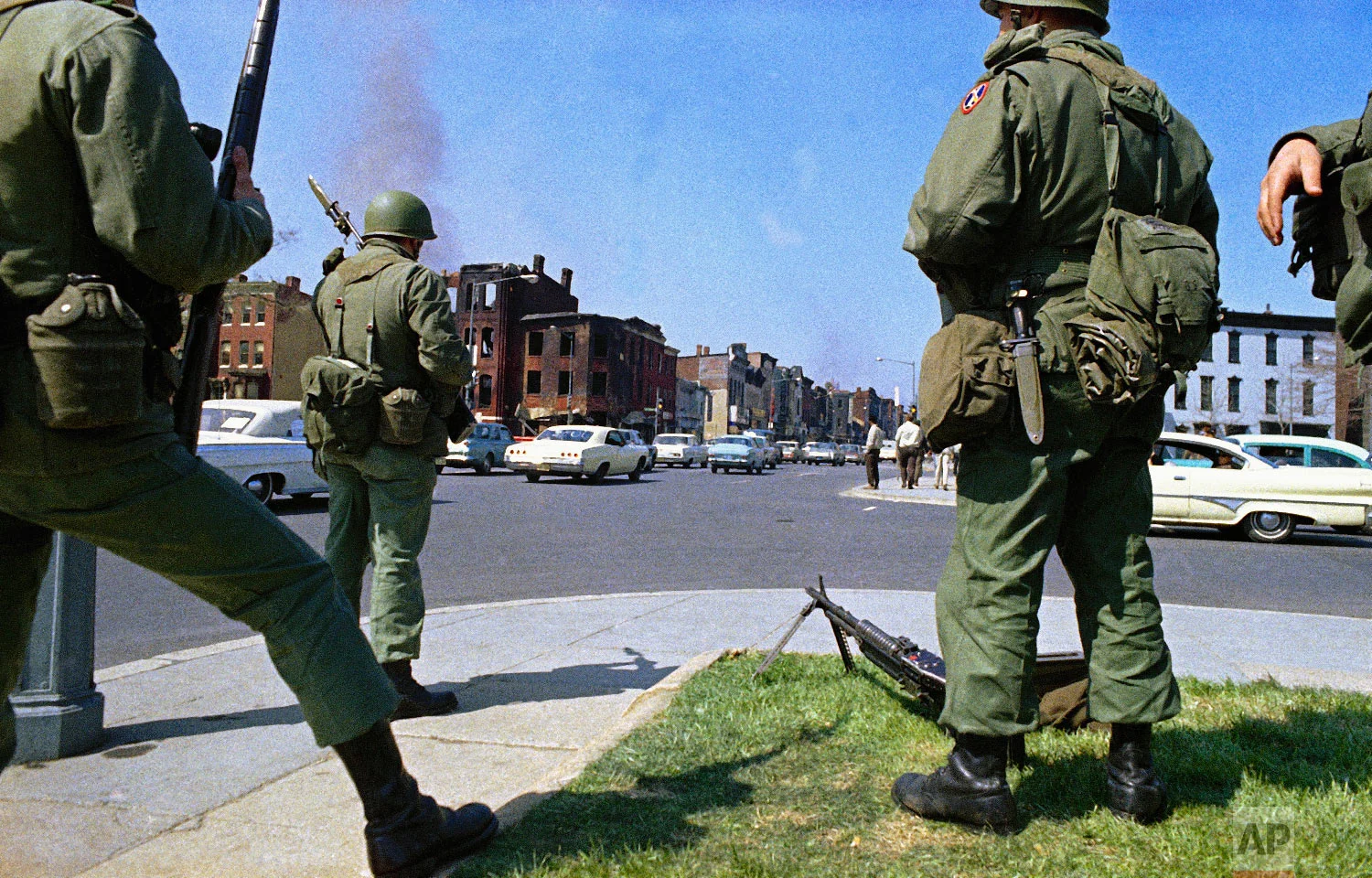 7th and K street NW, 1968. The National Guard were called out to quell rioting that broke out in Washington following the news of the assassination of Dr. Martin Luther King Jr., Saturday, April 6, 1968. (AP Photo)