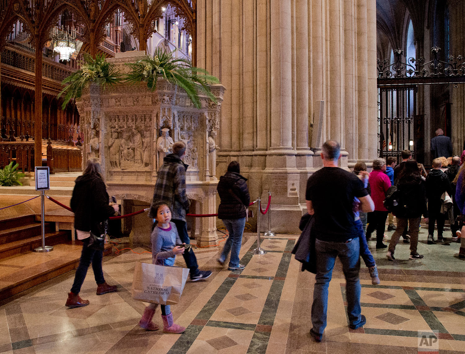  Tour group walks past the Canterbury Pulpit at the National Cathedral in Washington, Monday, March 26, 2018. Rev. Dr. Martin Luther King spoke from the Cathedral's Canterbury Pulpit on March 31, 1968 and it would be his last Sunday sermon before he 