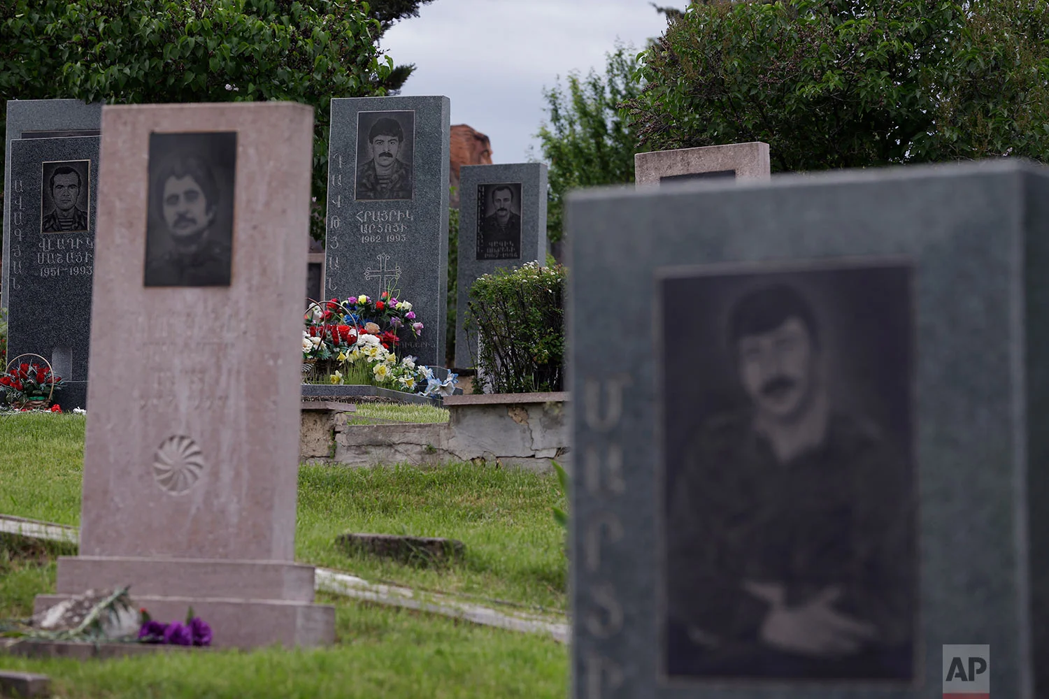 In this Thursday, May 10, 2018, a soldier cemetery with the victims of 1988-1994 war is seen in Stepanakert. (AP Photo/Thanassis Stavrakis)
