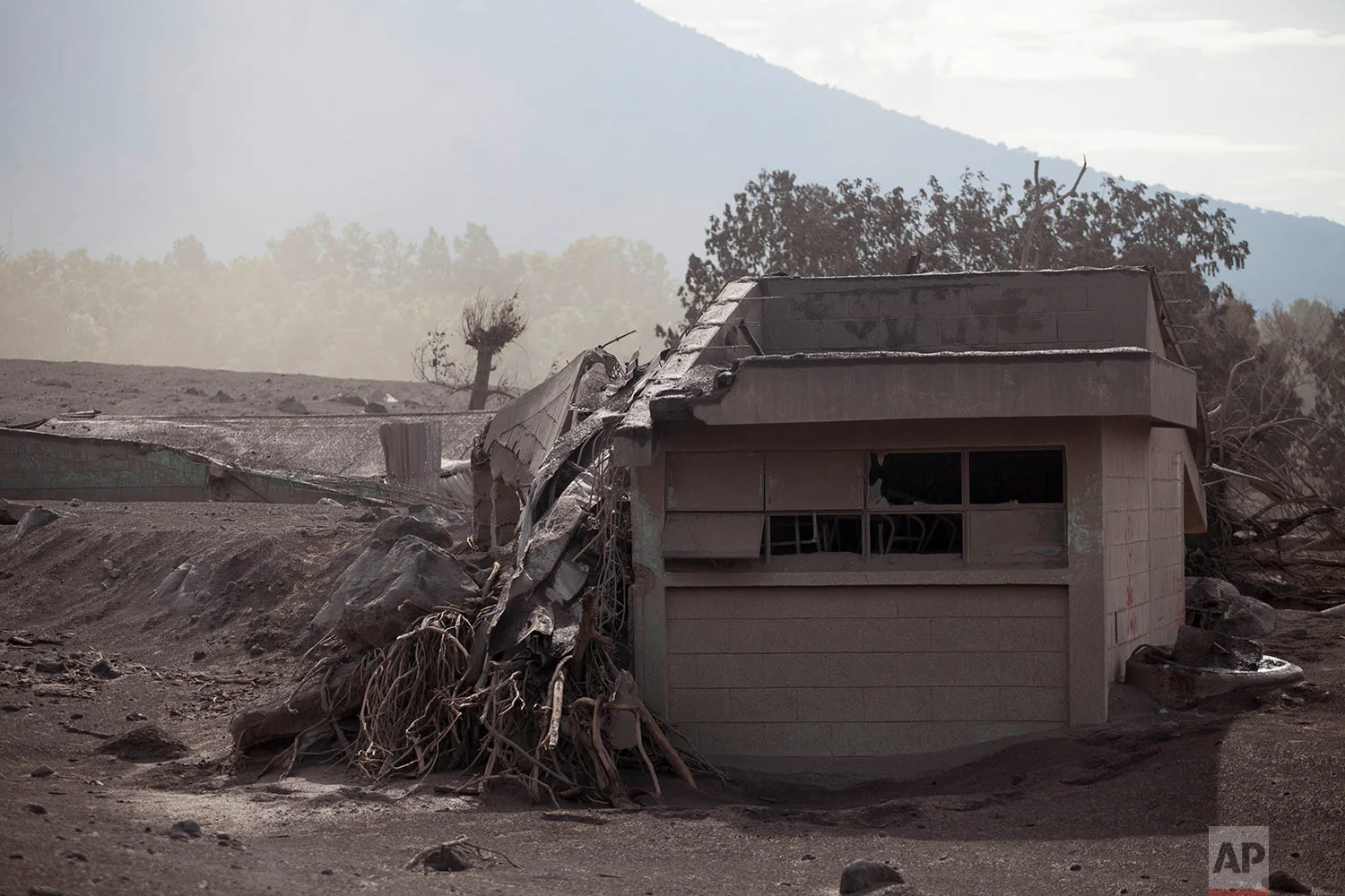 Volcanic ash spewed by the Volcan de Fuego, or "Volcano of Fire," blankets the landscape in Escuintla, Guatemala, Wednesday, June 6, 2018.&nbsp;(AP Photo/Moises Castillo)