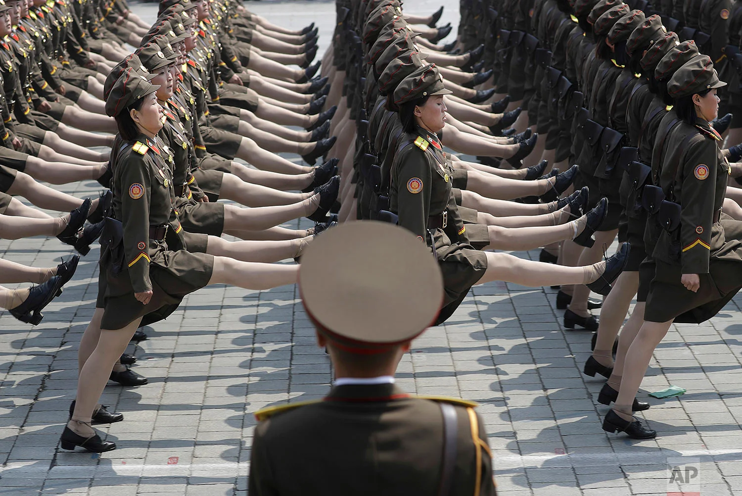 Soldiers take part in a military parade on April 15, 2017, in Pyongyang, North Korea, to celebrate the 105th anniversary of the birth of Kim Il Sung, the country's late founder and grandfather of current ruler Kim Jong Un. (AP Photo/Wong Maye-E)