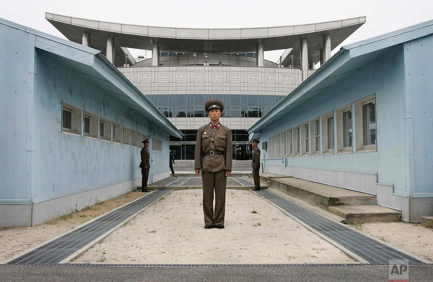 A North Korean soldier stands guard on the north side of the line separating North and South Korea in the border town of Panmunjom on May 19, 2006. (AP Photo/Wally Santana)