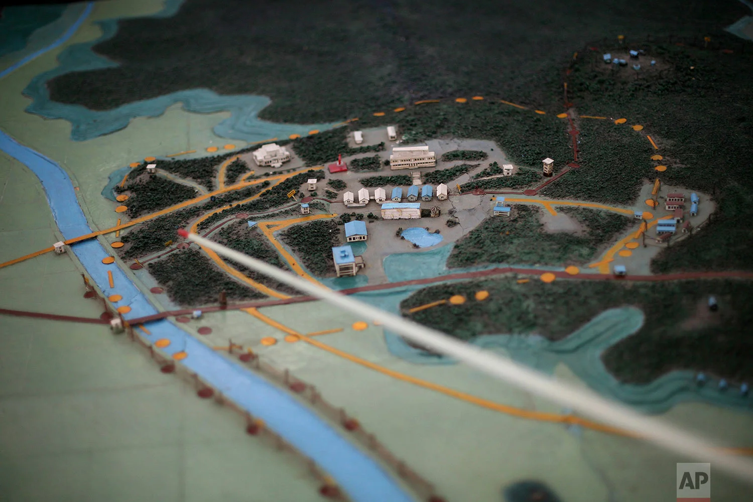 A model of the Demilitarized Zone that separates the two halves of the Korean peninsula is displayed near Kaesong, North Korea, on Sept. 18, 2008. (AP Photo/David Guttenfelder)