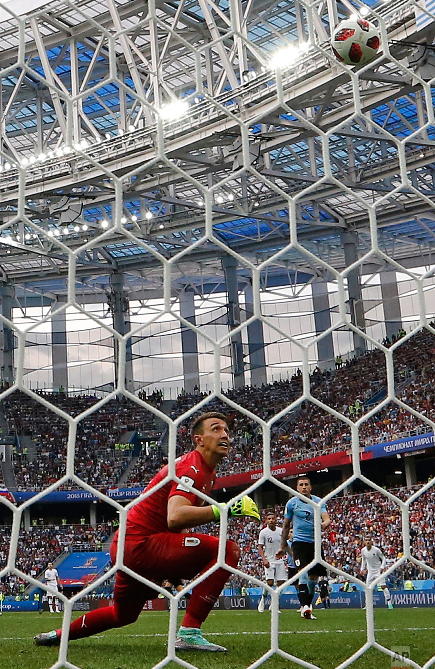  Uruguay goalkeeper Fernando Muslera is beaten by a shot from France's Antoine Griezmann for his side's second goal during the quarterfinal match between Uruguay and France at the 2018 soccer World Cup in the Nizhny Novgorod Stadium, in Nizhny Novgor