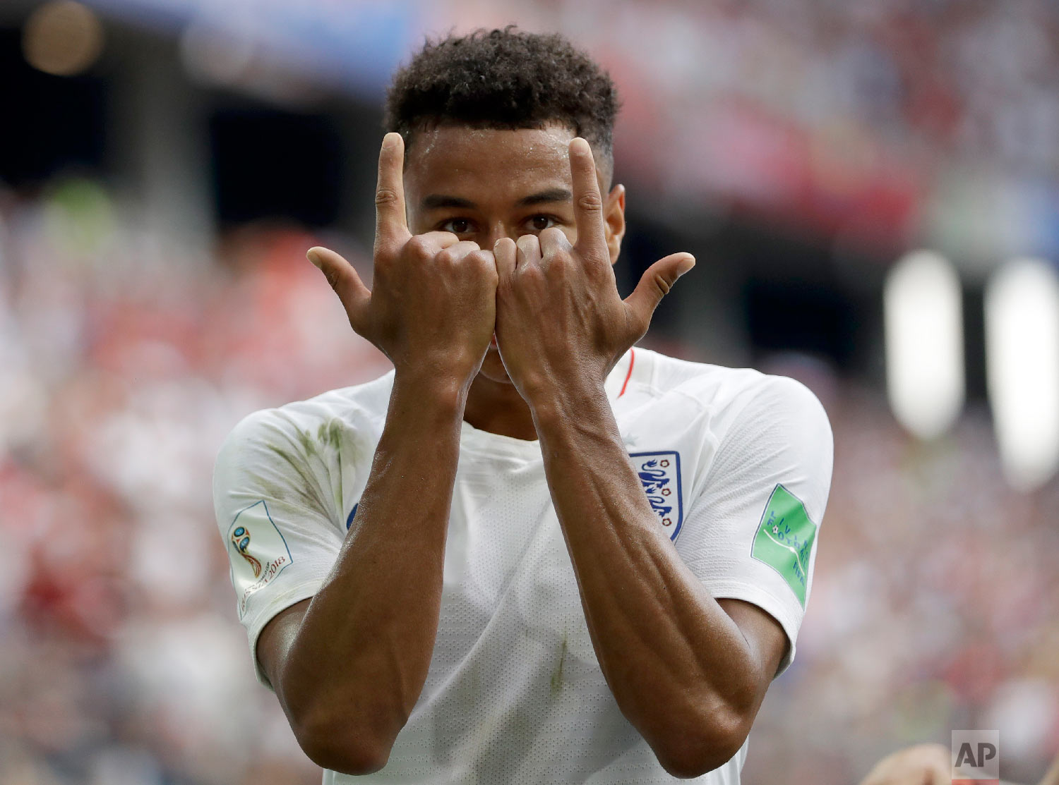  England's Jesse Lingard celebrates as he celebrates after scoring his team's third goal during the group G match between England and Panama at the 2018 soccer World Cup at the Nizhny Novgorod Stadium in Nizhny Novgorod , Russia on June 24, 2018. (AP