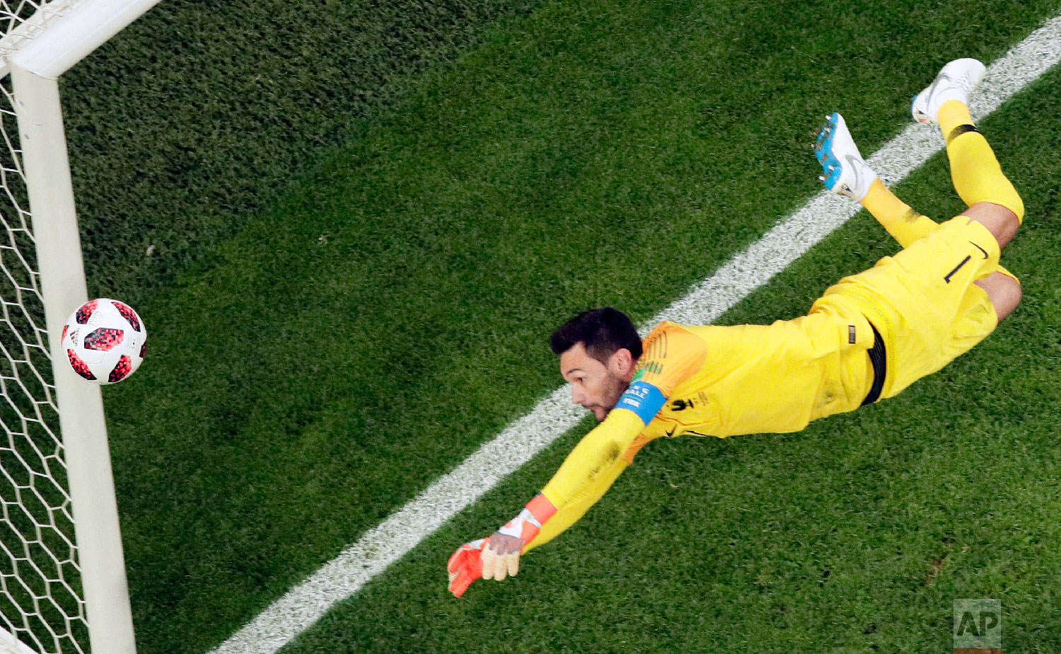  France goalkeeper Hugo Lloris goes for the ball during the semifinal match between France and Belgium at the 2018 soccer World Cup in the St. Petersburg Stadium in St. Petersburg, Russia on July 10, 2018. (AP Photo/Dmitri Lovetsky) 