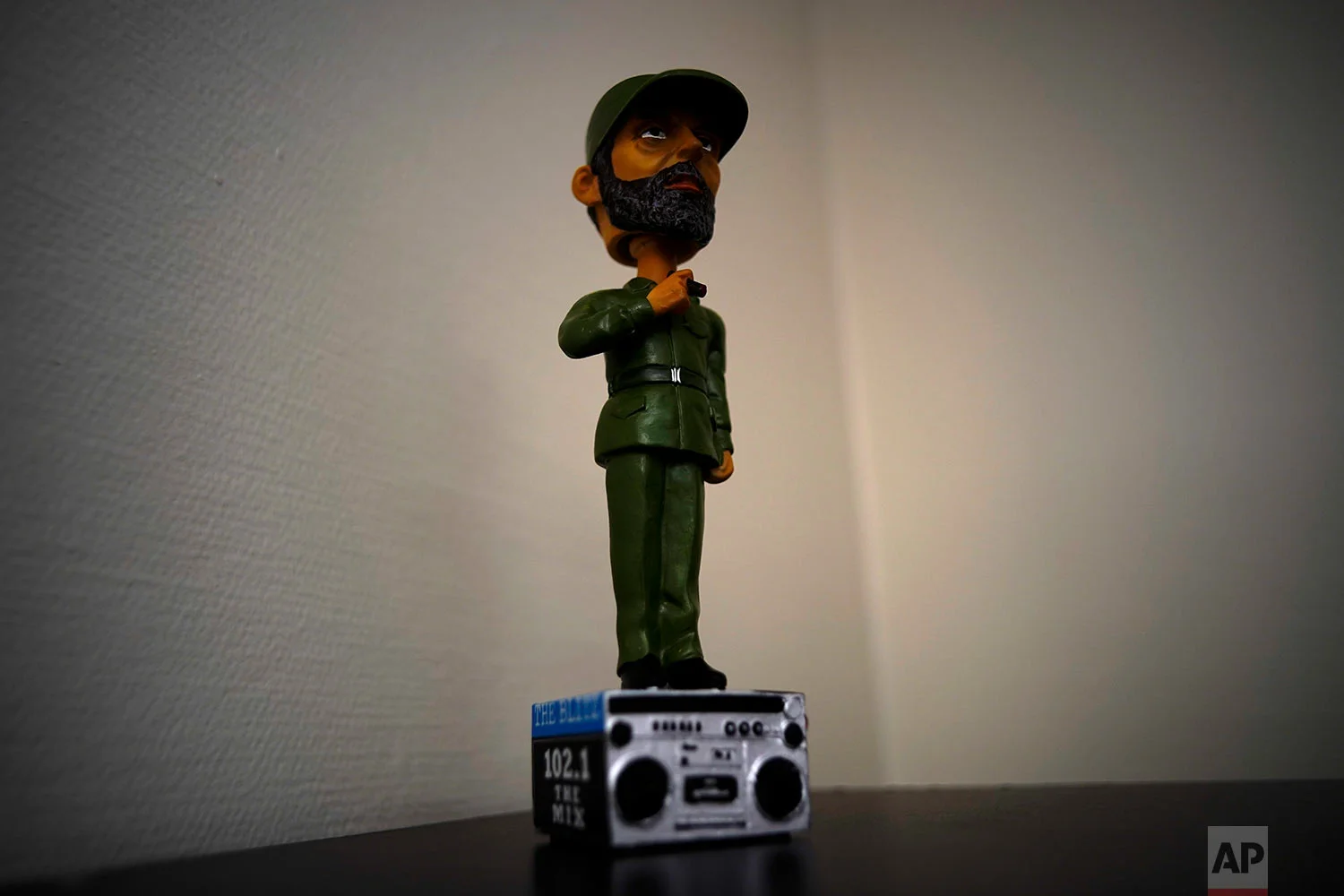 A bobblehead statue of Fidel Castro on a radio is for sale at the naval base at Guantanamo Bay, June 5, 2018. GTMO Radio's motto is "Rockin' in Fidel's Backyard.” 