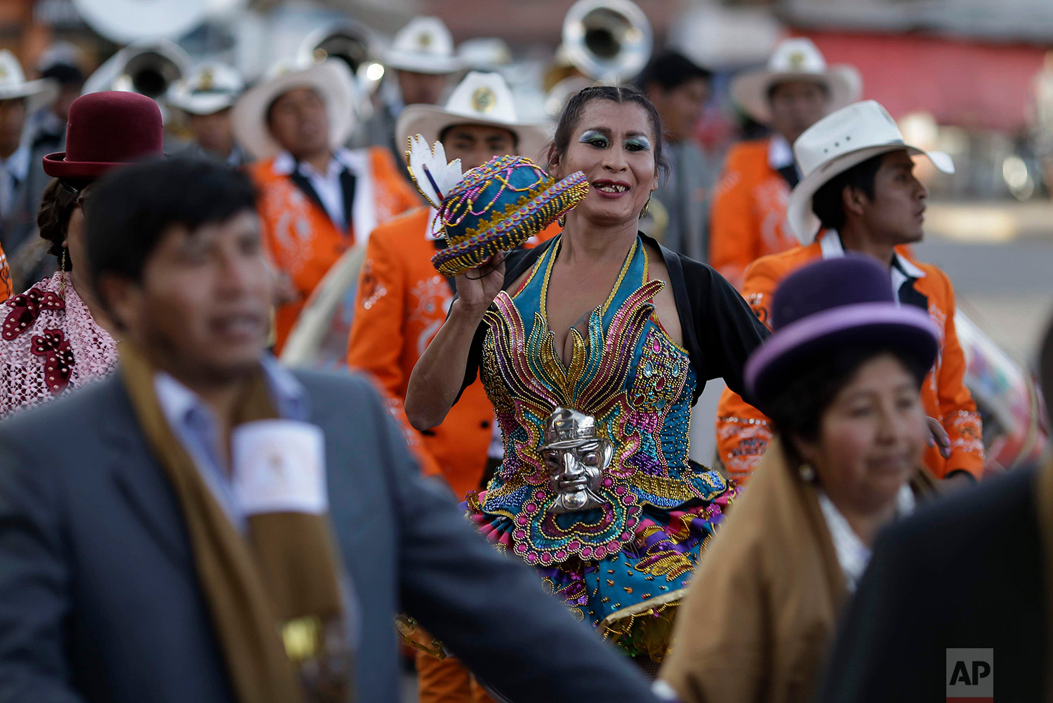  Transgender Paloma, dressed as a dancer known as a "china" for the “Morenada" or Dance of the Black Slaves, takes part in a religious procession in honor of Our Lady of Copacabana, in Cuzco, Peru, Aug. 5, 2018. A group of transsexual activists in Cu