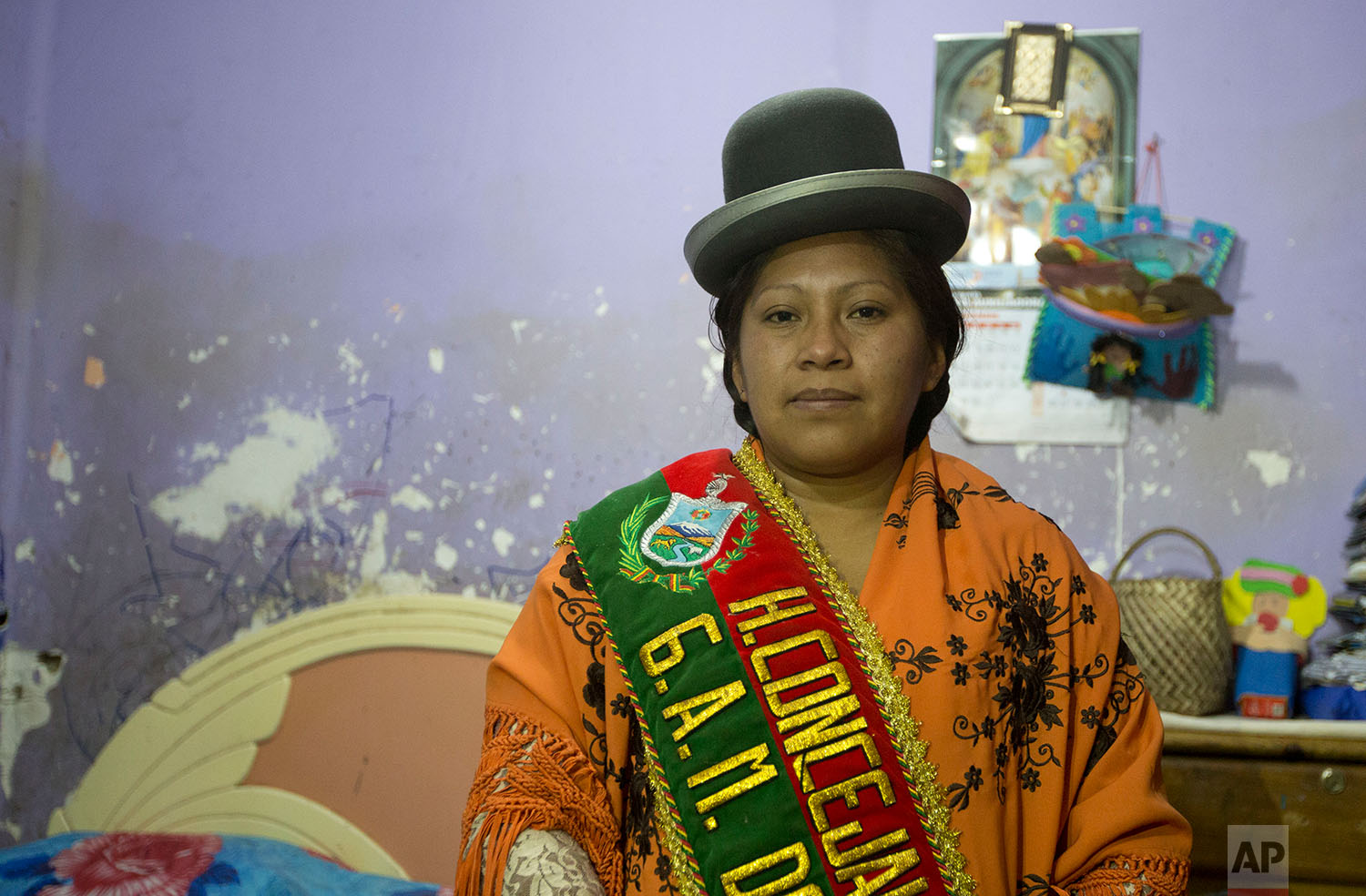  In this June 29, 2018 photo, Callapa Councilwoman Monica Paye, who is under house arrest, poses for a photo, in La Paz, Bolivia.  (AP Photo/Juan Karita) 