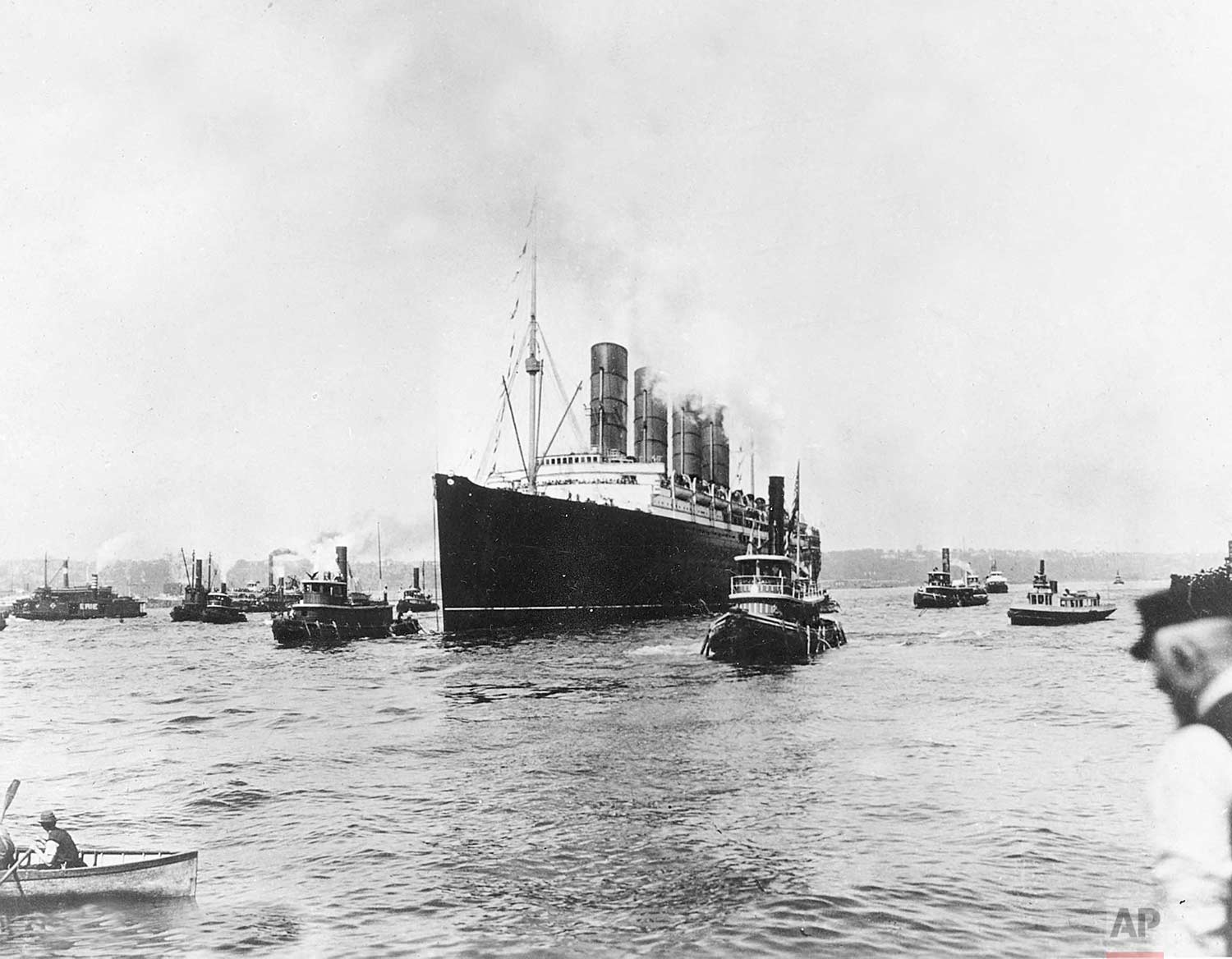  In this May 1, 1915  photo, the British cargo and passenger ship Lusitania as it sets out for England on its last voyage from New York City. The British ocean liner was sunk off Ireland on May 7, 1915 by a German U-Boat, killing 1,150 people, 114 of