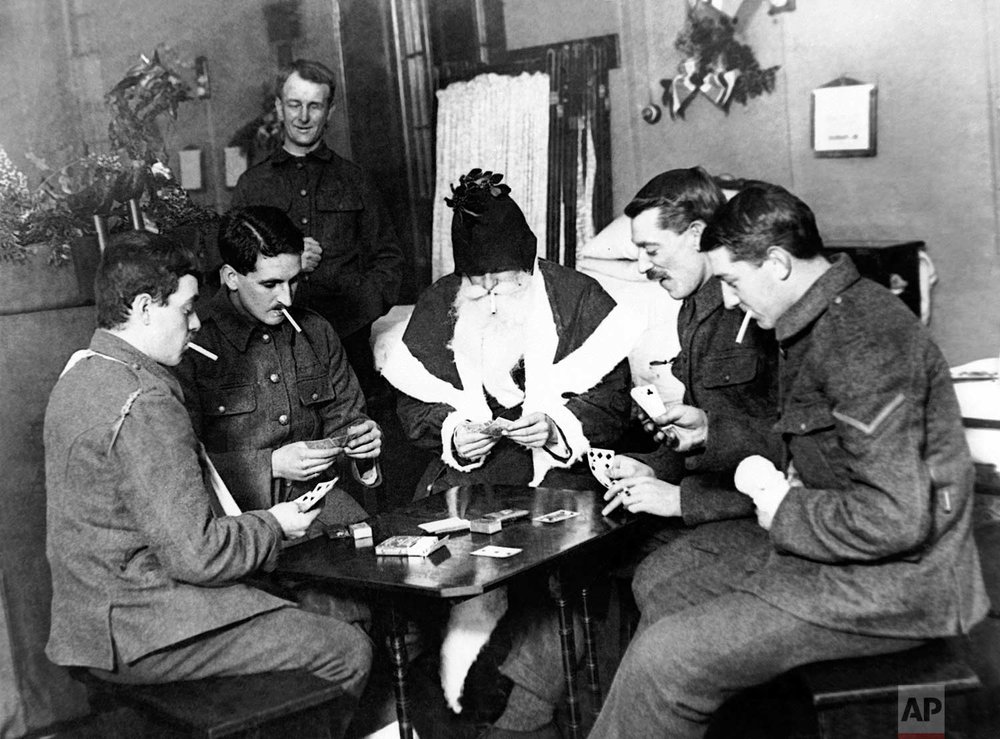  In this undated photo, wounded World War One soldiers play a game at a London hospital. (AP Photo) 