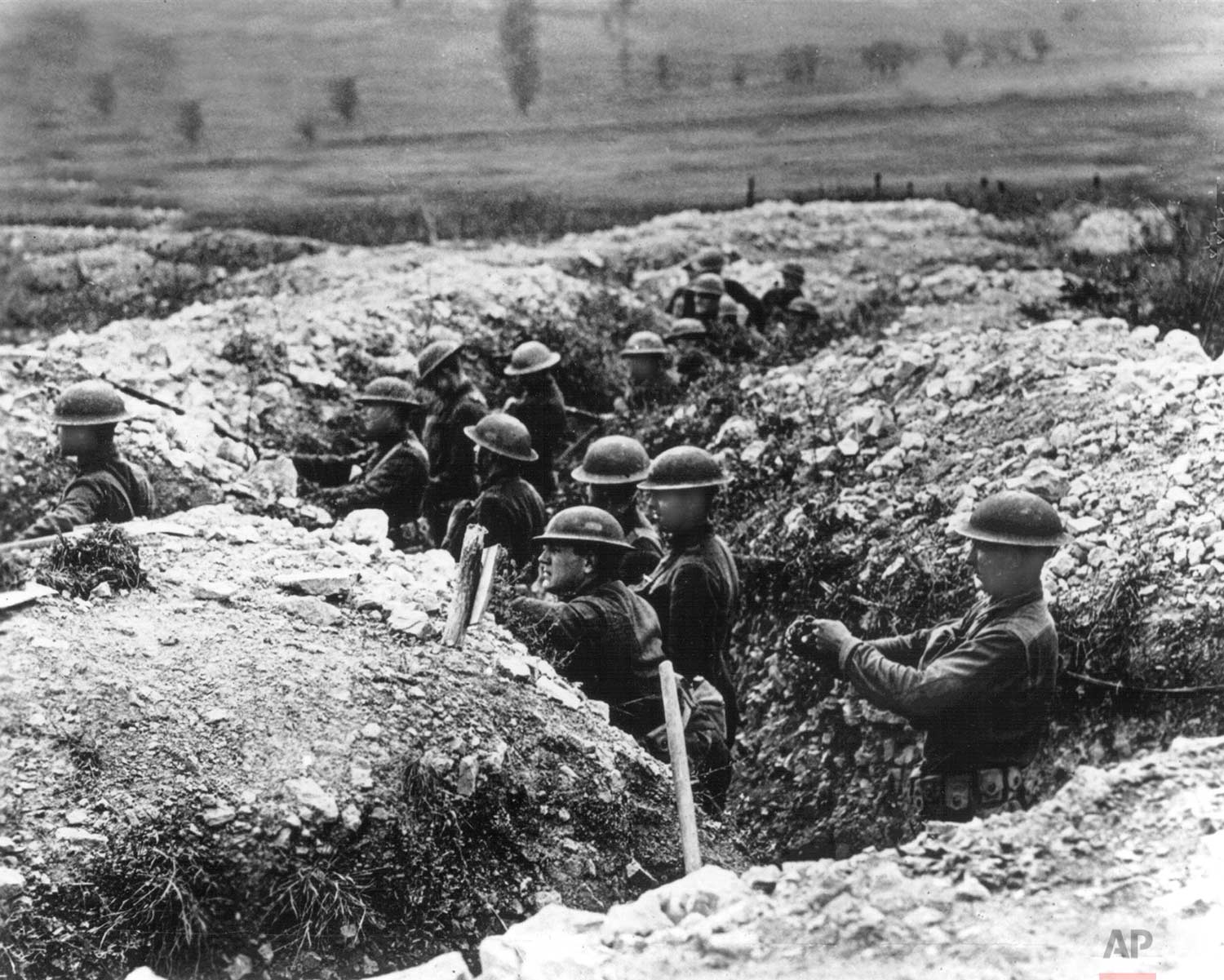  In this undated photo, United States Army troops stand in the trenches in France during World War One. (AP Photo) 
