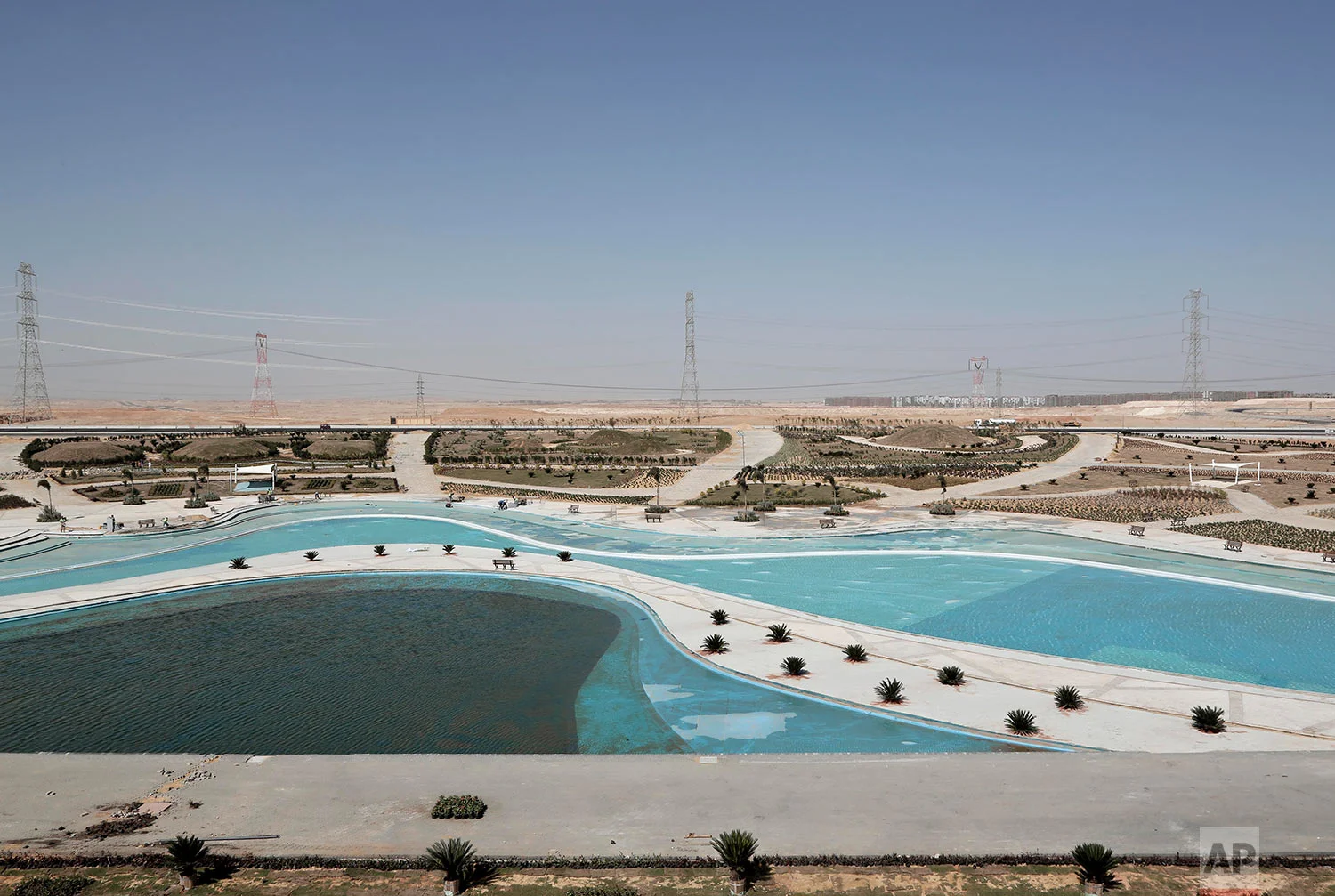 This Wednesday, Oct. 18, 2017 photo, shows the central park in the New Administrative Capital, 45 kilometers (28 miles) east of Cairo, Egypt. (AP Photo/Nariman El-Mofty)