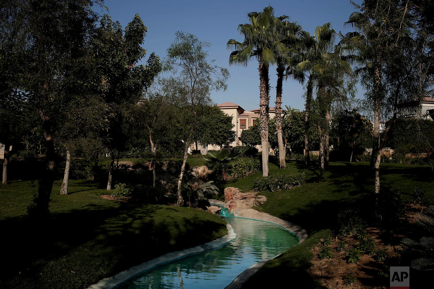 This Oct. 27, 2018 photo, shows a general view inside a residential gated compound in New Cairo, Egypt. (AP Photo/Nariman El-Mofty)