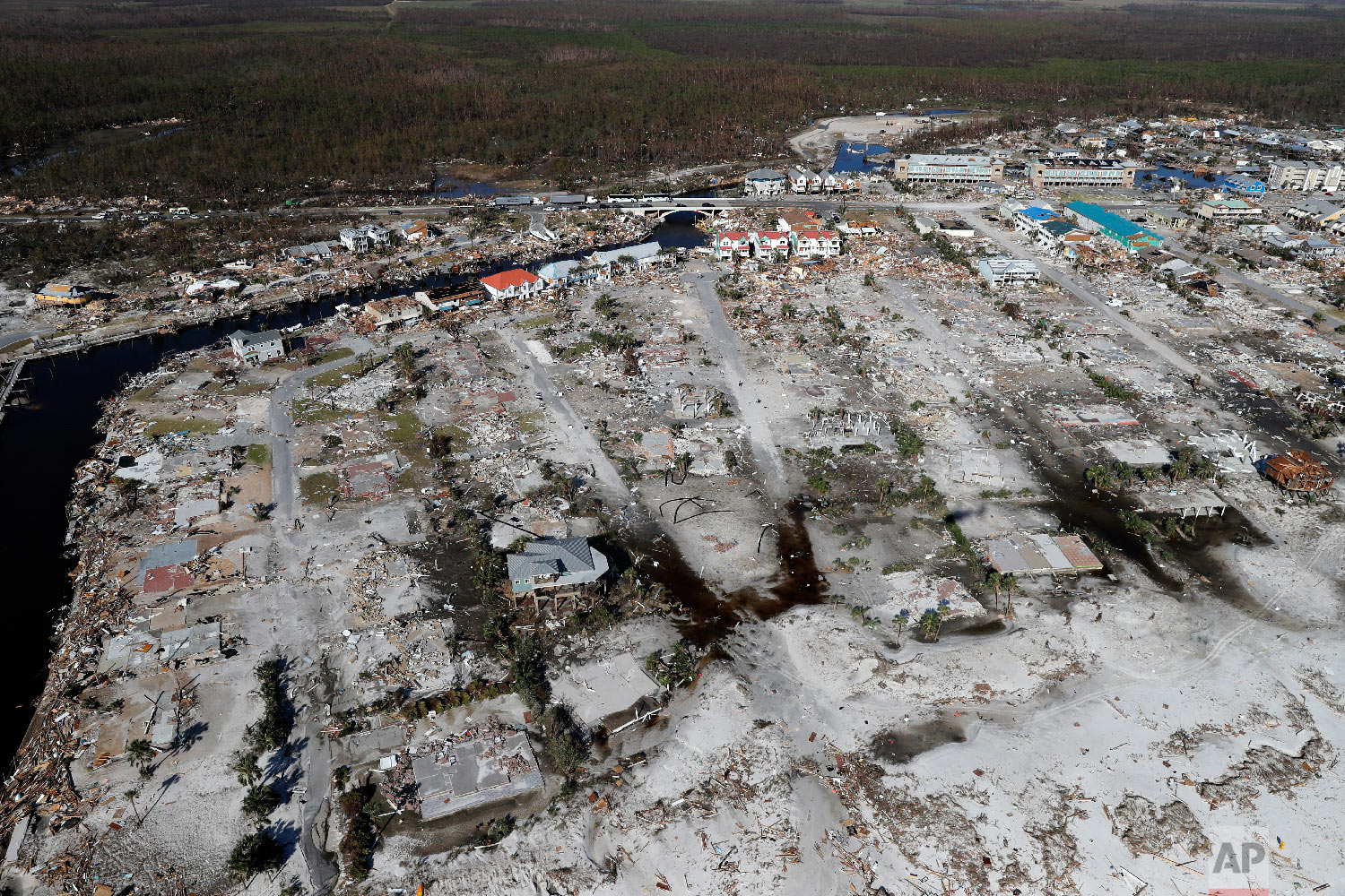  Devastation from Hurricane Michael is seen in this aerial photo over Mexico Beach, Fla., Friday, Oct. 12, 2018. (AP Photo/Gerald Herbert) 