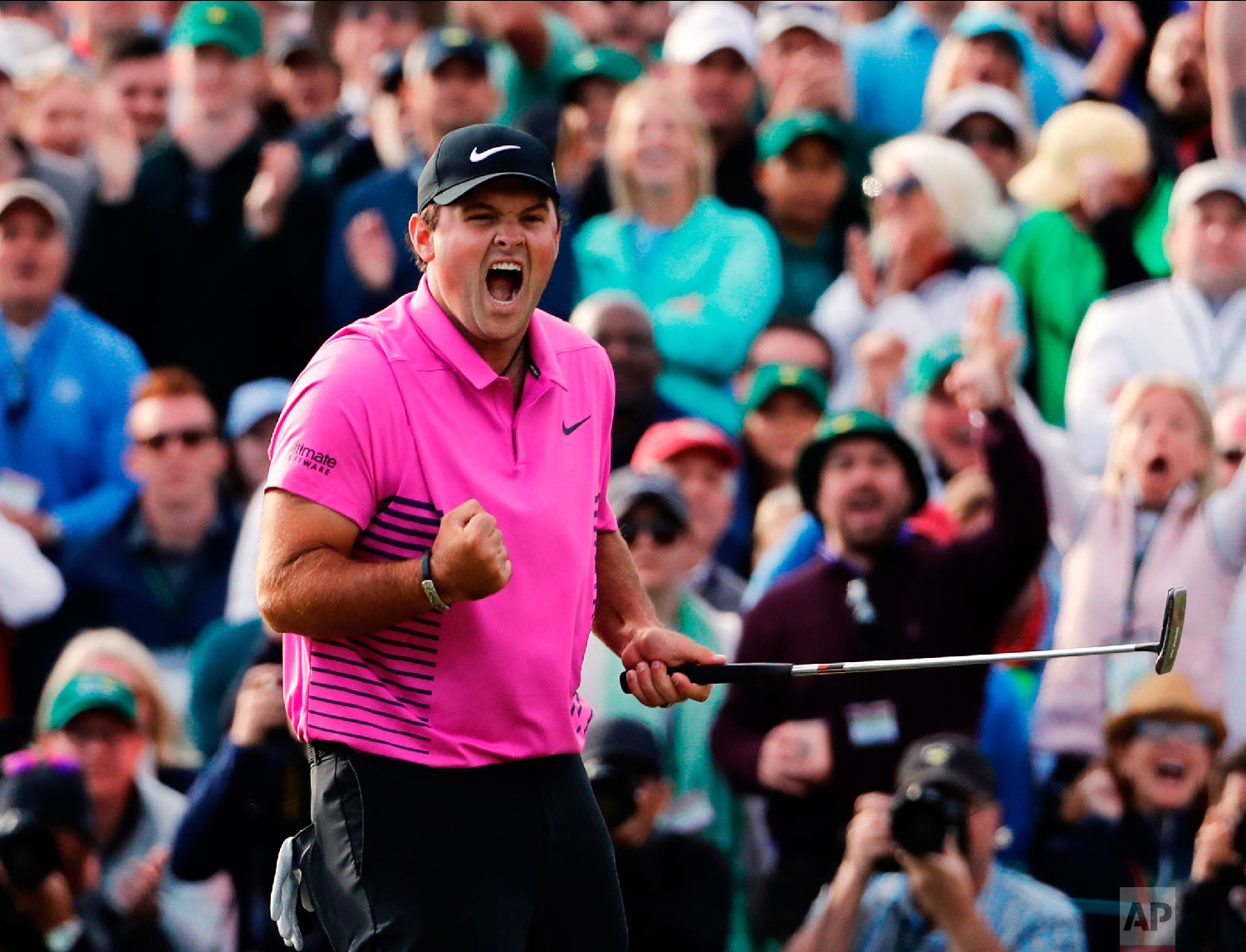  Patrick Reed celebrates after winning the Masters golf tournament on April 8, 2018, in Augusta, Ga. (AP Photo/David Goldman) 