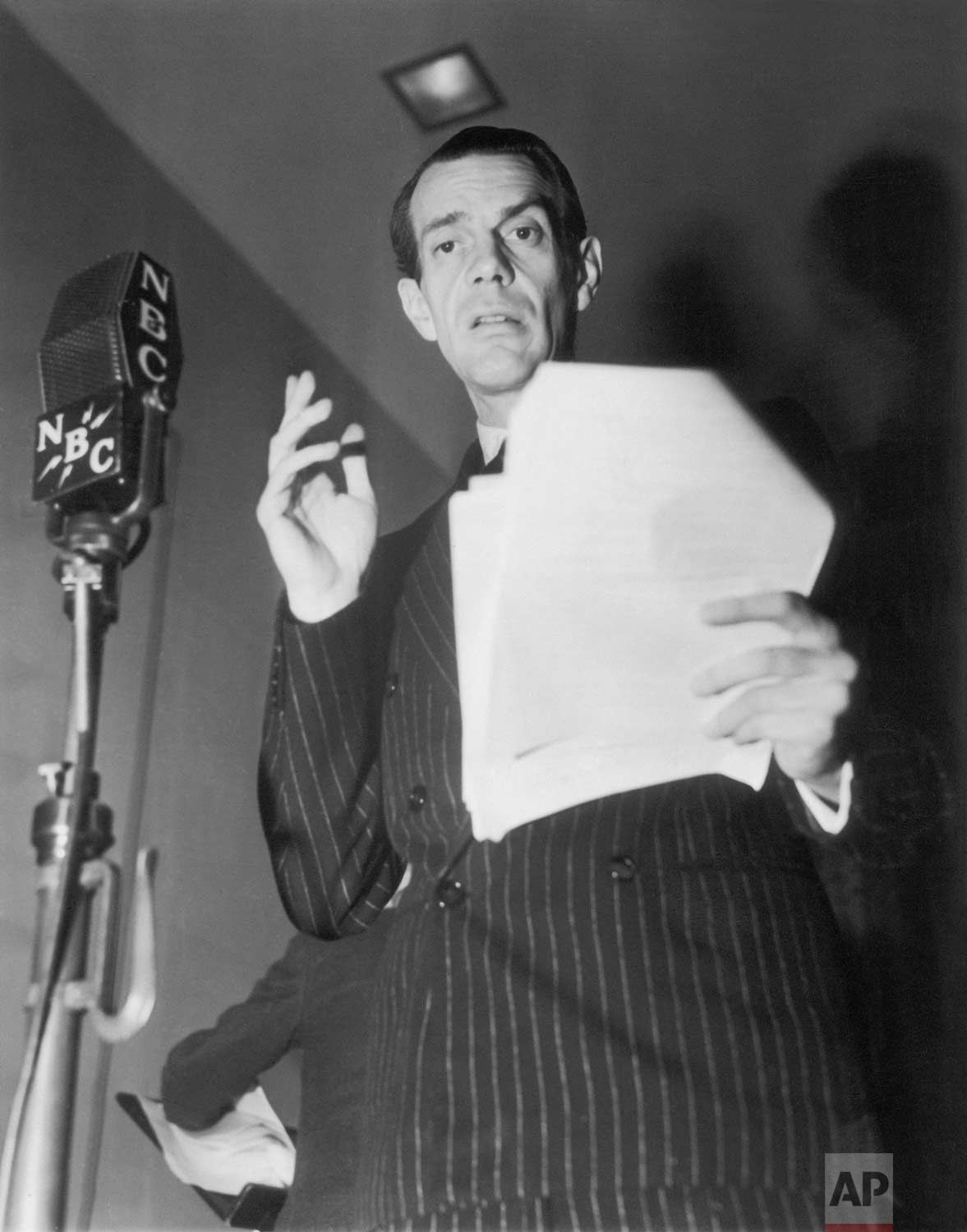  Actor Raymond Massey performs as Abraham Lincoln for the radio play, "Ninety Years of News", a dramatization by the National Broadcasting Company (NBC), celebrating what was then believed to be AP's 90th anniversary, December 25, 1938 in New York. (