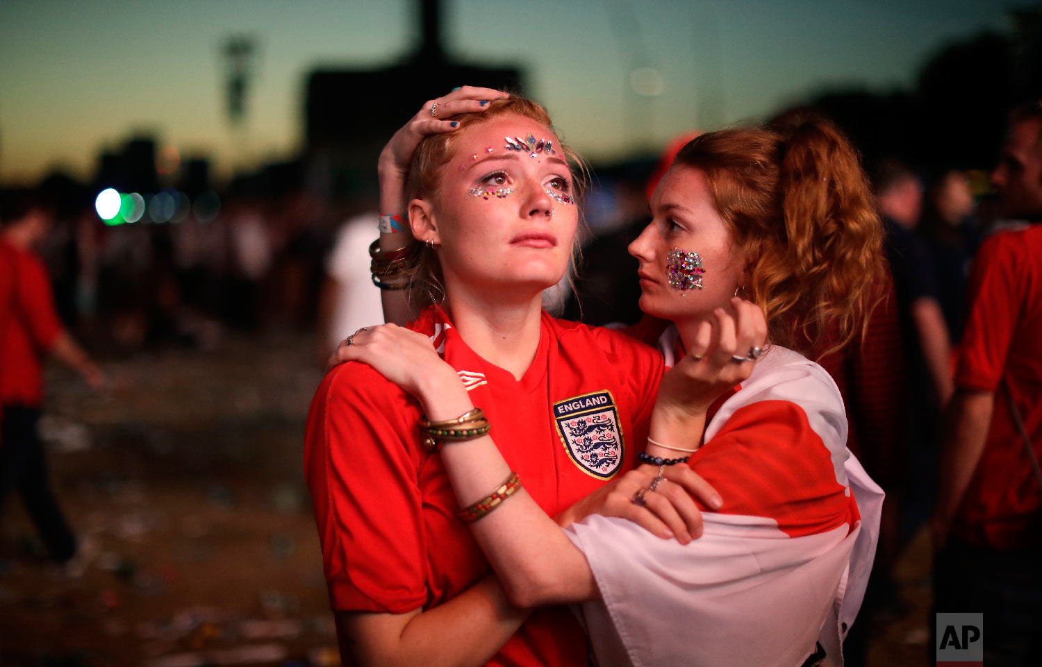 England soccer fans react after England national soccer team lost the semifinal match between Croatia and England at the 2018 soccer World Cup, in Hyde Park, London on July 11, 2018. (AP Photo/Matt Dunham) 