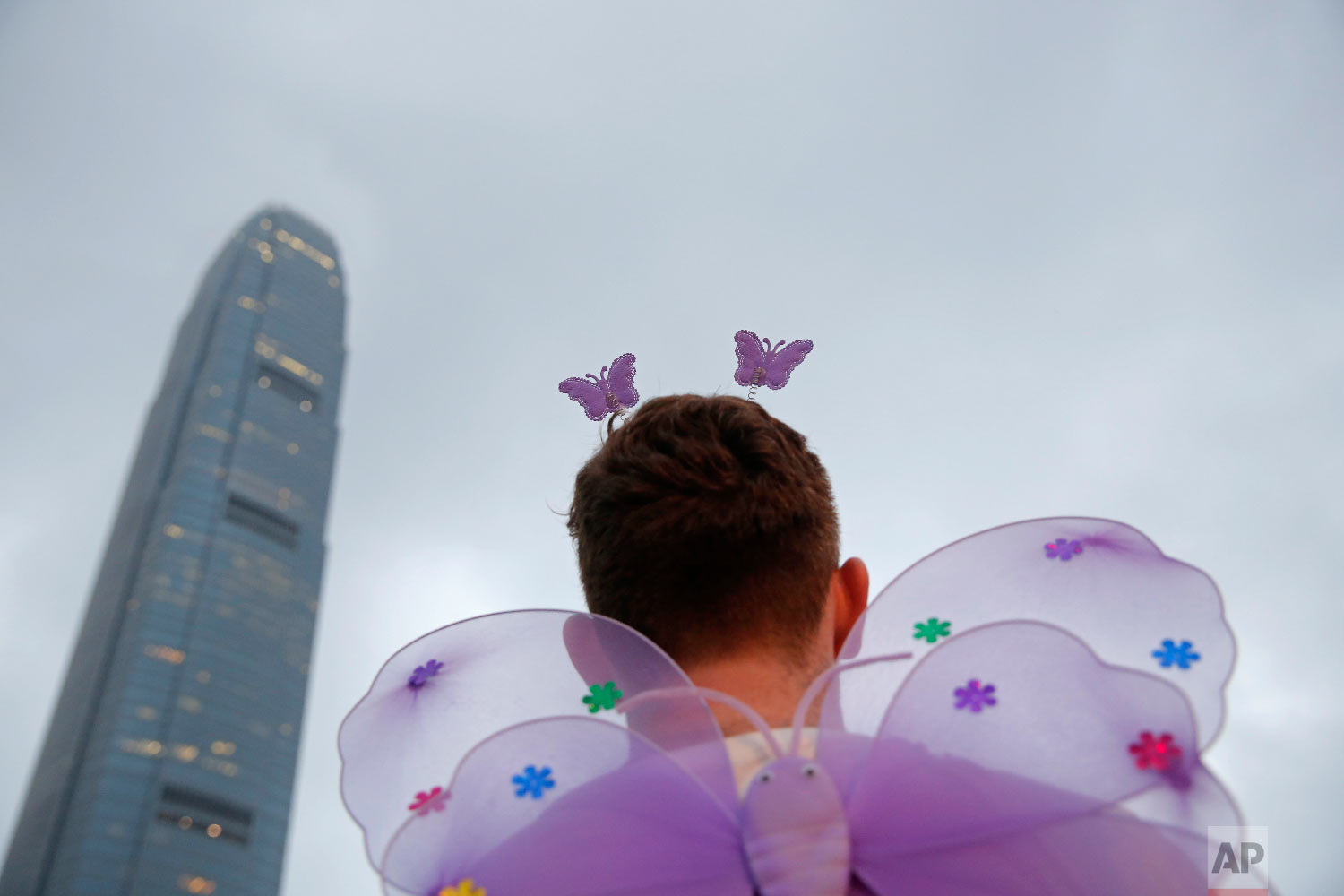A participant attends the annual Pride Parade In Hong Kong, Saturday, Nov. 17, 2018. Thousands of supporters and members of the Lesbian, Gay, Bisexual, Transgender (LGBT) community in Hong Kong gathered on Saturday to participate in the annual Pride