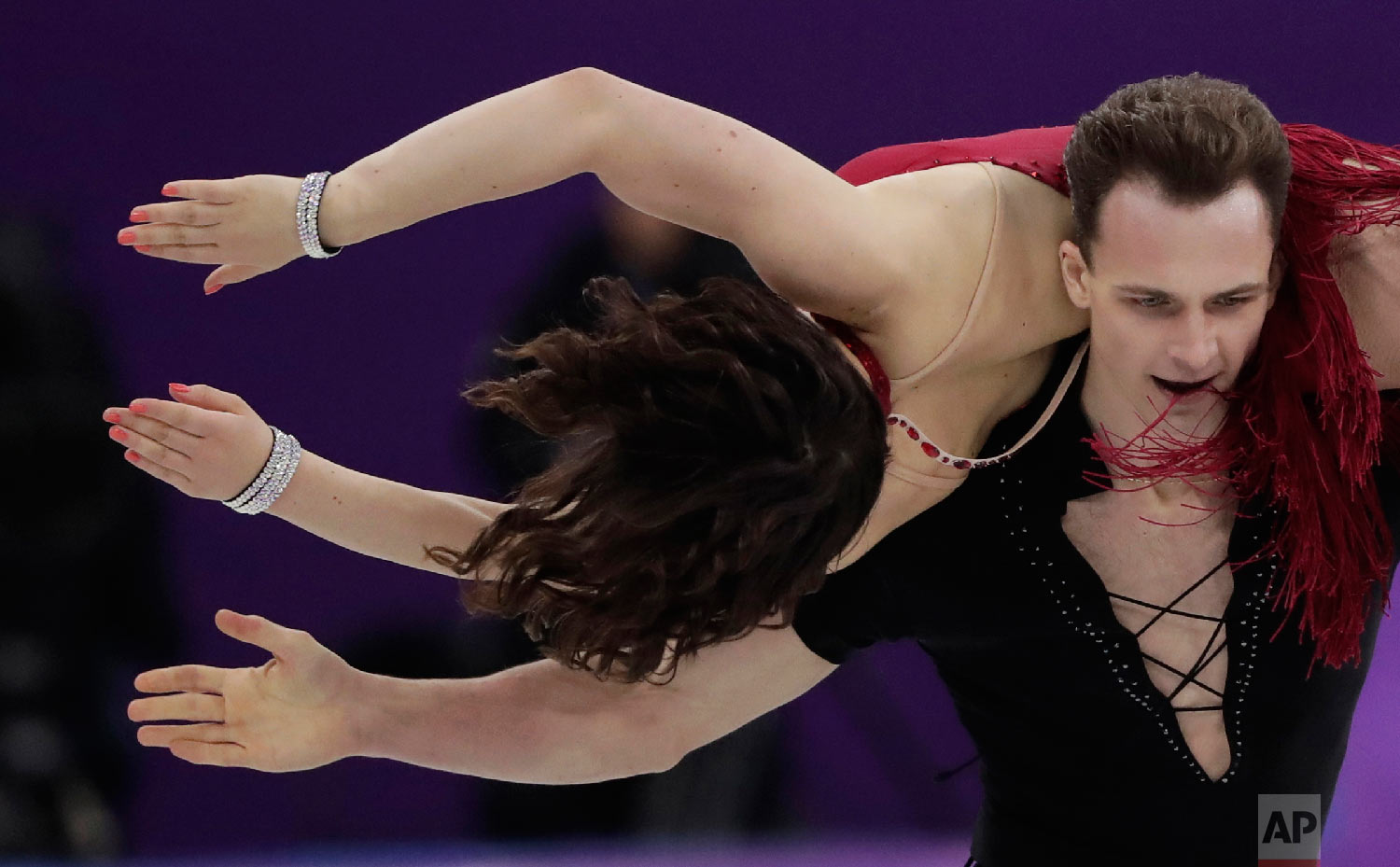  Natalia Kaliszek and Maksym Spodyriev of Poland perform during the ice dance, short dance figure skating in the Gangneung Ice Arena at the 2018 Winter Olympics in Gangneung, South Korea, Monday, Feb. 19, 2018. (AP Photo/Julie Jacobson) 