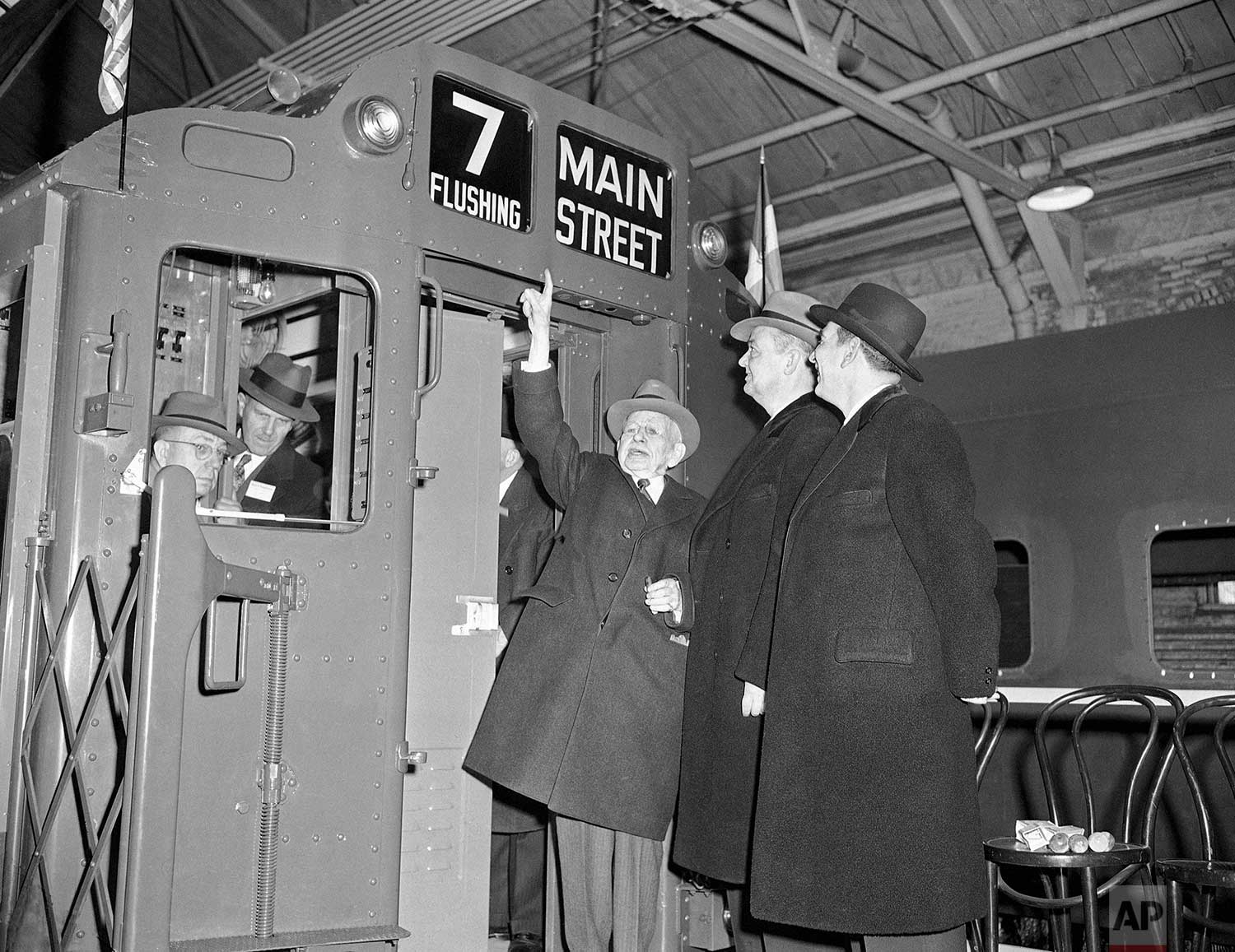  Vincent R. Impellitteri, right, acting mayor of New York City, and Brooklyn Borough President John Cashmore (second from right), inspect the first completed subway car of an order for 750, at the American Car and Foundry Co., Berwick, Penn., Feb. 20