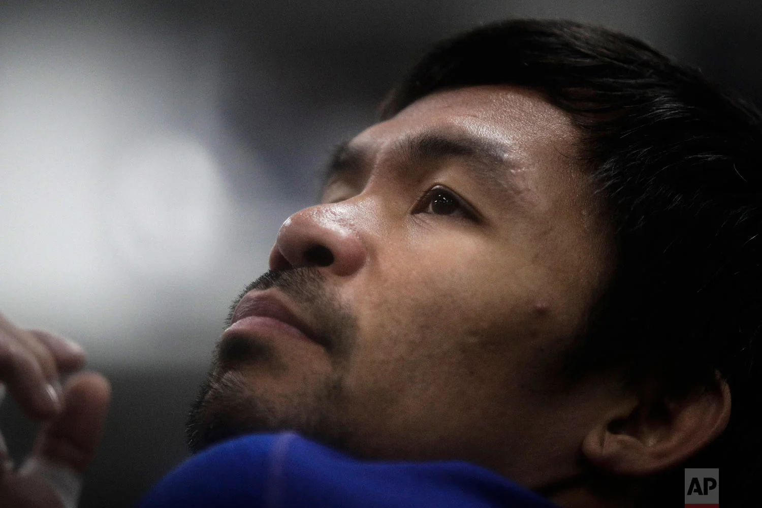 Boxer Manny Pacquiao stretches before his workout at the Wild Card Boxing Club on Jan. 14, 2019, in Los Angeles. (AP Photo/Jae C. Hong)