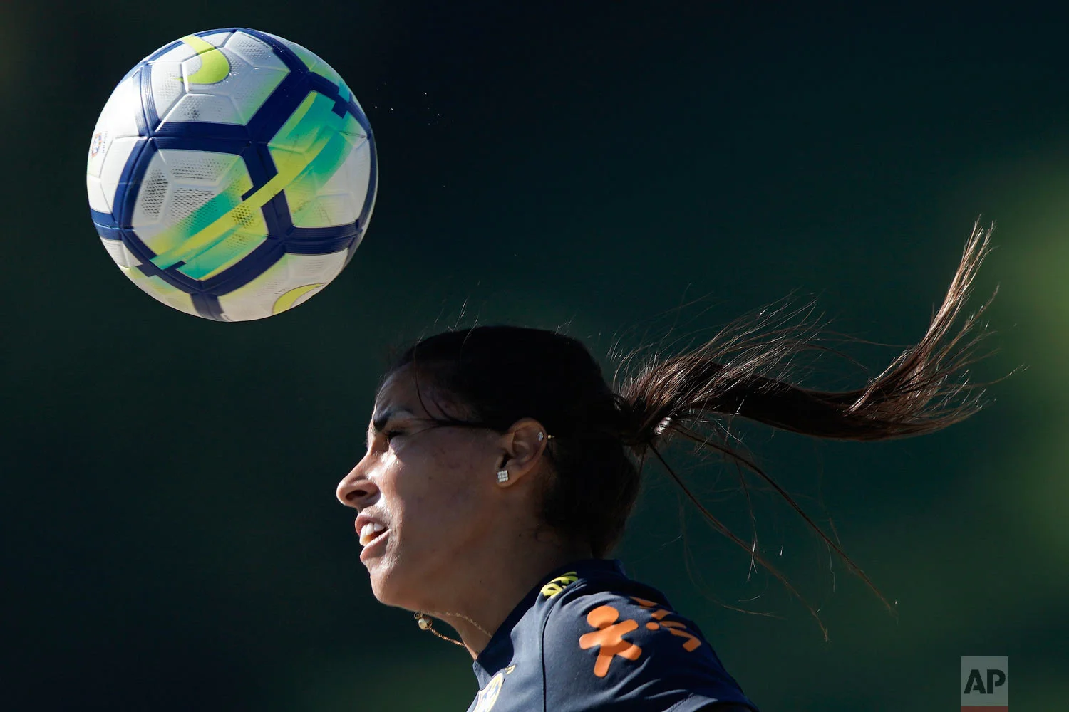 Brazil's Fabiana trains with her Brazilian national soccer team ahead of the women's World Cup in France in Teresopolis, Brazil, Jan. 22, 2019. (AP Photo/Leo Correa)