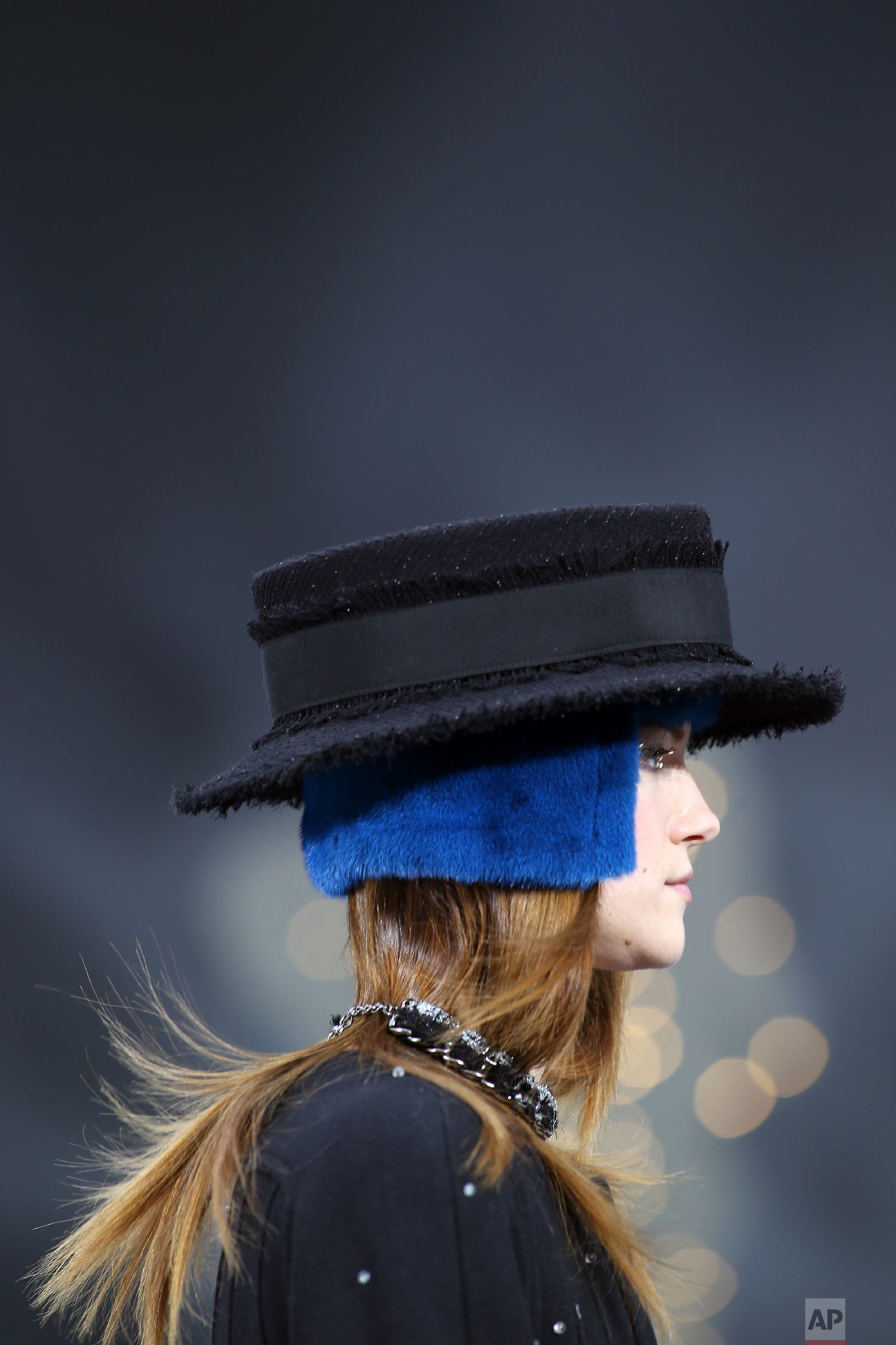 A model wears a creation by Lagerfeld in Paris, March, 5, 2013. (AP Photo/Thibault Camus)