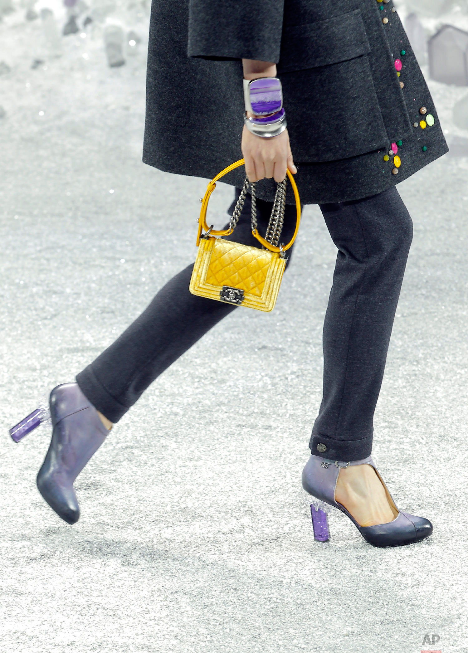 A model wears a creation by Lagerfeld in Paris, March 6, 2012. (AP Photo/Jacques Brinon)