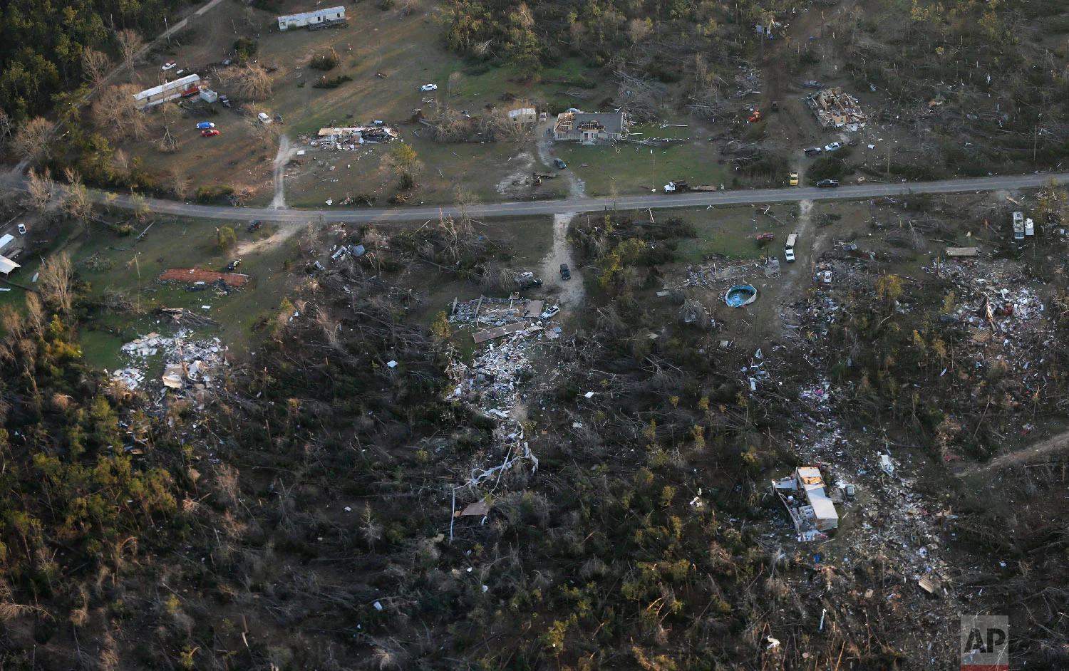 Destruction is seen from tornadoes that came through last night, killing multiple people, in Lee County, Ala., March 4, 2019. (AP Photo/Gerald Herbert)