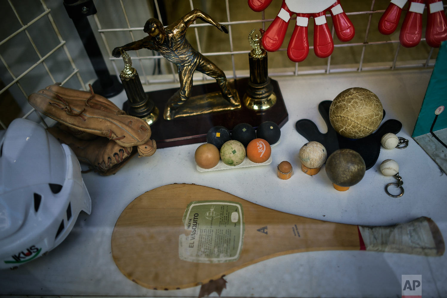 Basque Balls items are displayed at a store in Pamplona, Spain on Feb. 28, 2019. (AP Photo/Alvaro Barrientos)
