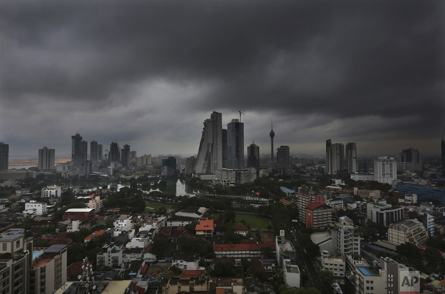  Dark clouds from a thunderstorm pass over Colombo, Sri Lanka, Tuesday, April 30, 2019. On Friday, the India Meteorological Department said the "extremely severe" cyclone Fani in the Bay of Bengal hit the coastal state of Odisha around 8 a.m., with w