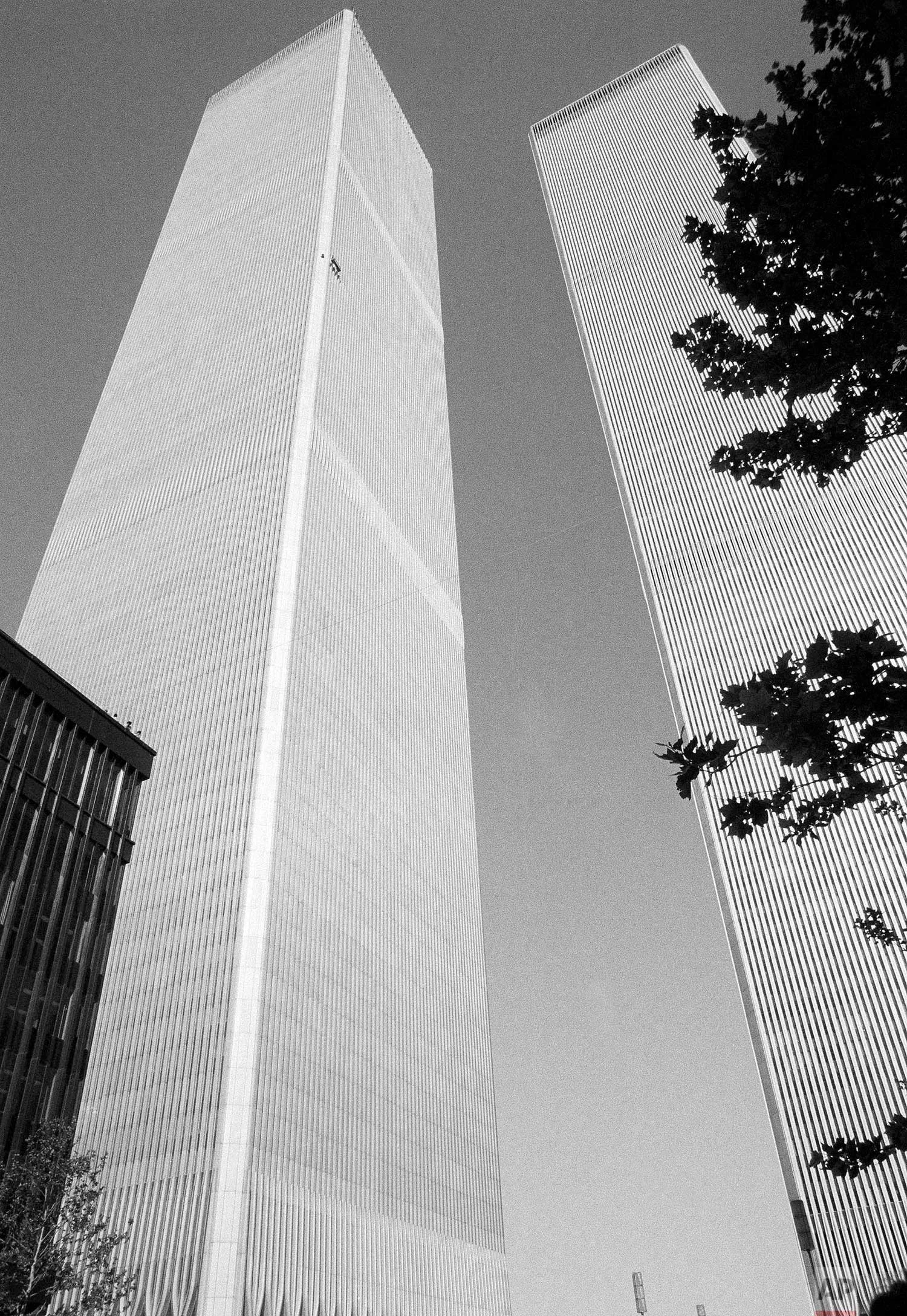 Ground views of human fly George Willig climbing the south tower of the World Trade Center in New York City, May 26, 1977. (AP Photo/Dave Pickoff)