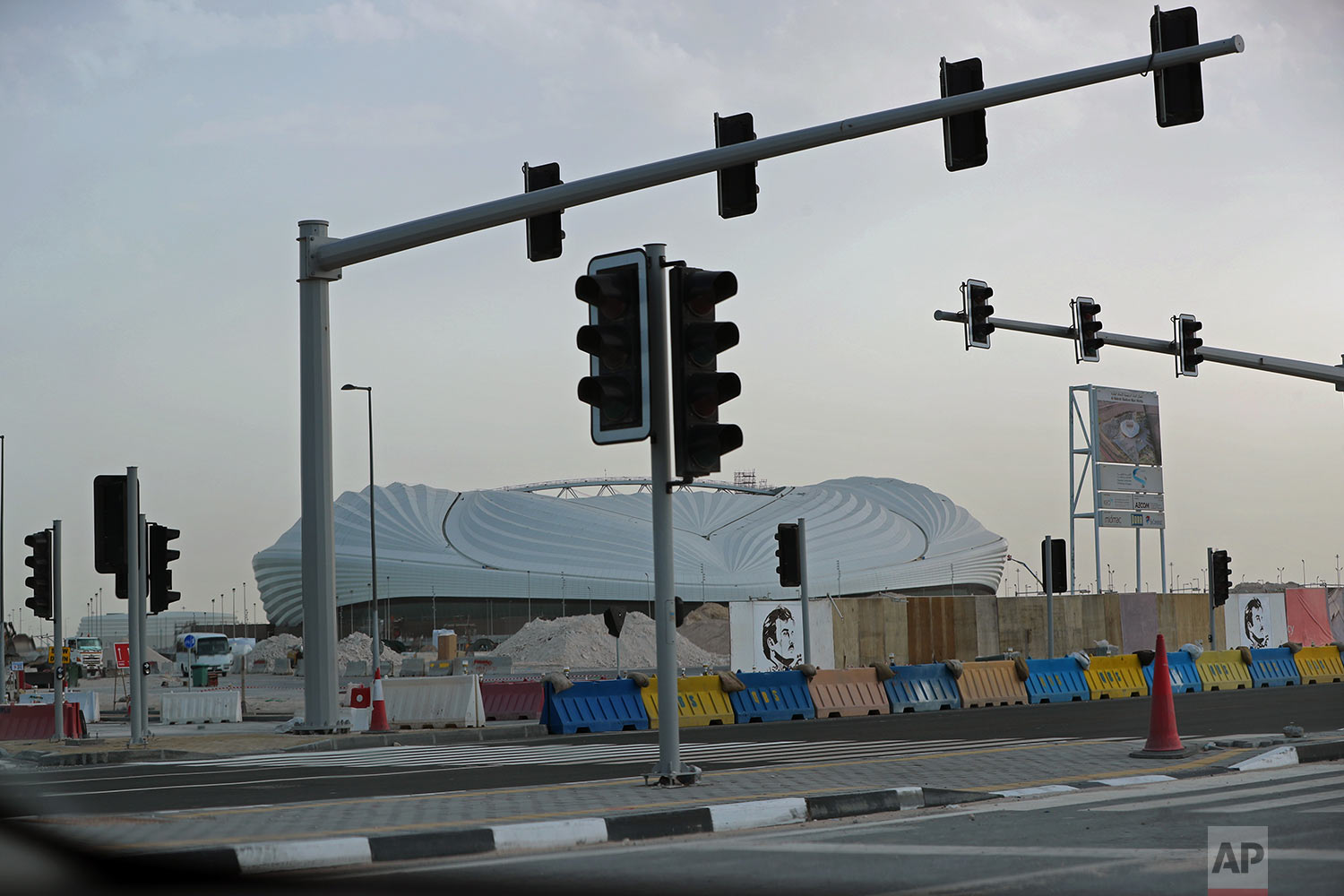  In this Tuesday, April 23, 2019 photo, Al-Wakrah Stadium is seen about 15 kms, 10 miles, south of Doha, Qatar. AP Photo/Kamran Jebreili) 