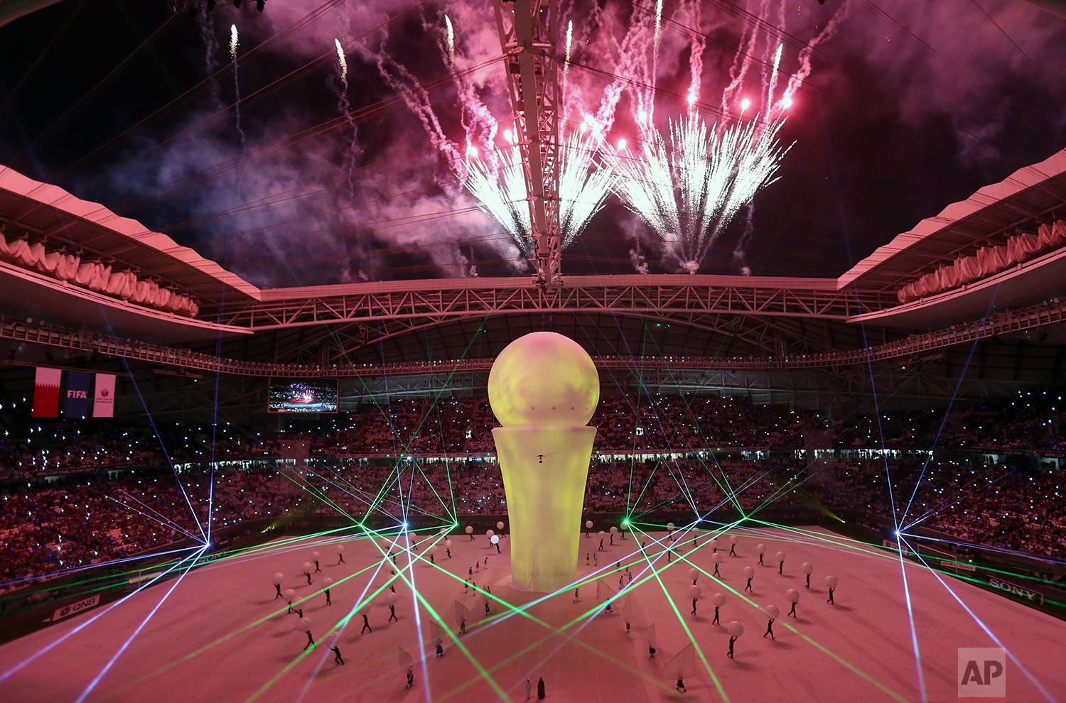  during the inauguration ceremony of the Al Wakrah stadium in Doha, Qatar, Thursday, May 16, 2019 photo, in Doha, Qatar. (AP Photo/Kamran Jebreili) 