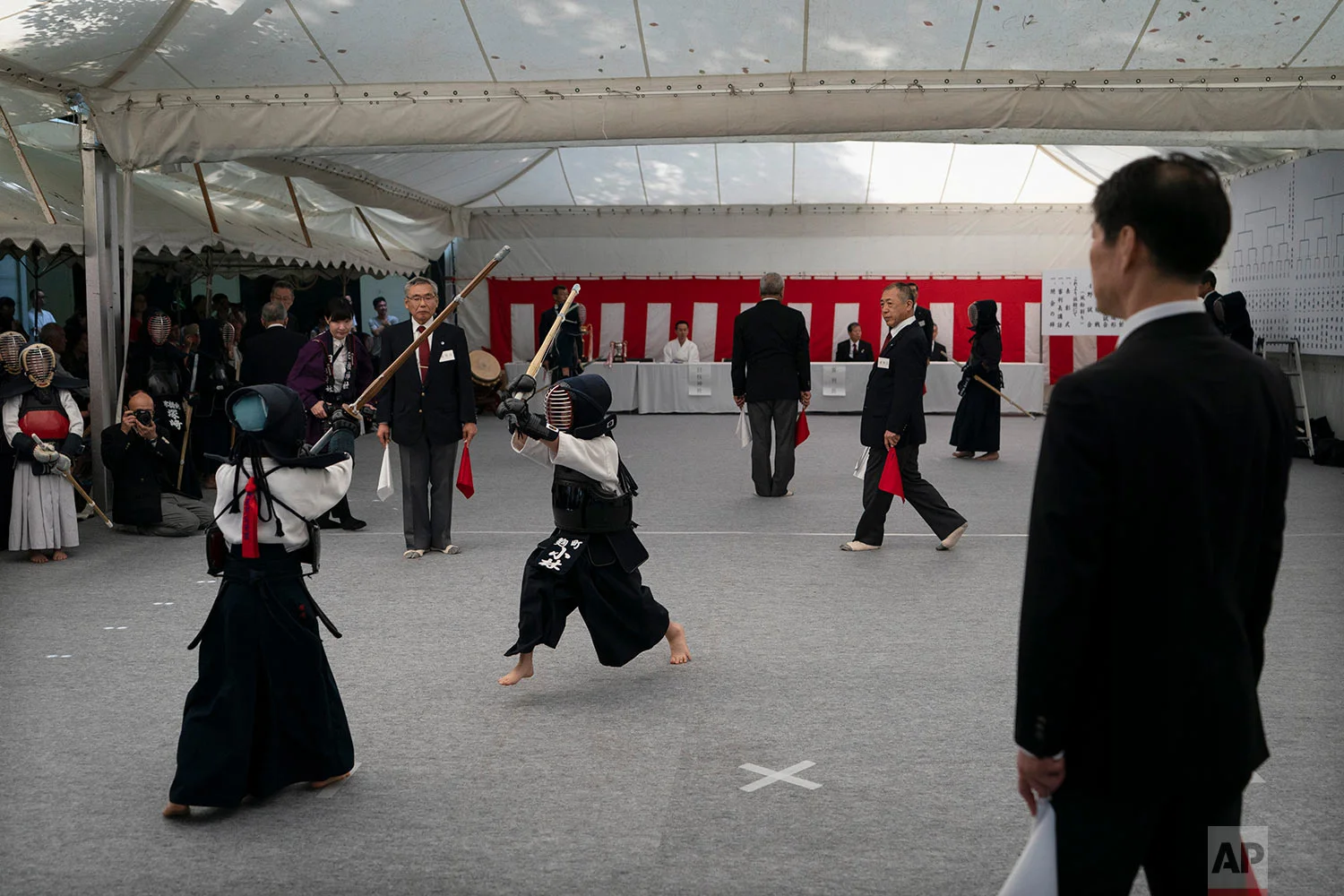 Elementary school students compete during a kendo competition at the Hie Shrine in Tokyo, June 8, 2019.(AP Photo/Jae C. Hong)