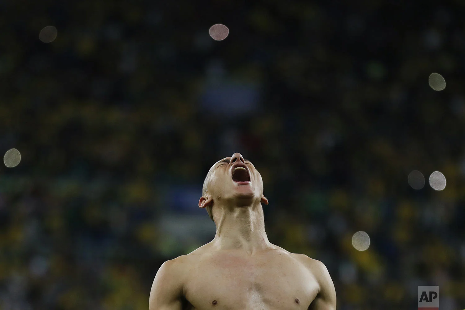 Brazil's Richarlison celebrates after scoring his side's third goal against Peru during the final soccer match of the Copa America at Maracana stadium in Rio de Janeiro, Brazil. Brazil won 3-1, Sunday, July 7, 2019. (AP Photo/Victor R. Caivano)