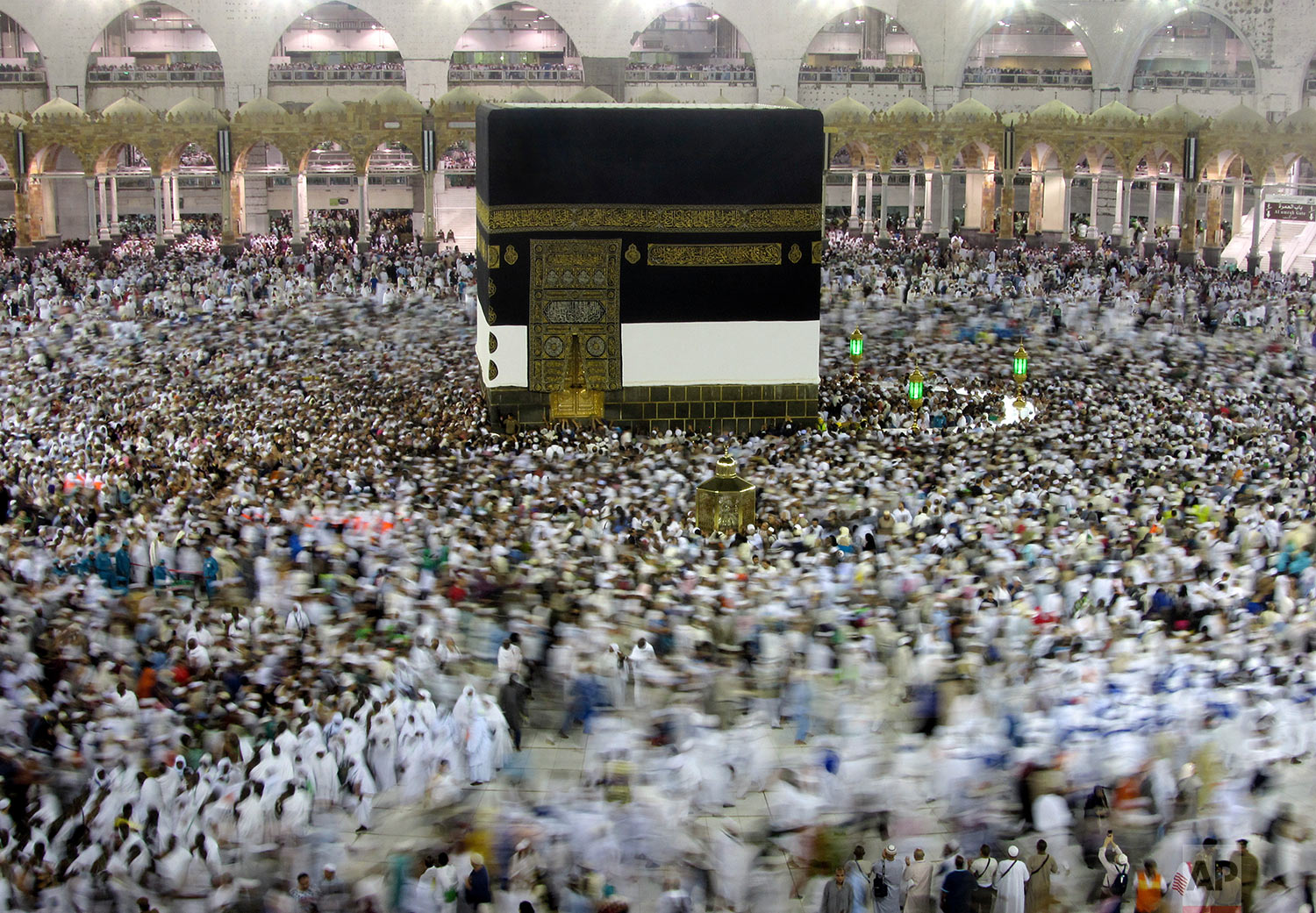  Muslim pilgrims circumambulate around the Kaaba, the cubic building at the Grand Mosque, ahead of the Hajj pilgrimage in the Muslim holy city of Mecca, Saudi Arabia, Wednesday, Aug. 7, 2019. The Hajj occurs once a year during the Islamic lunar month