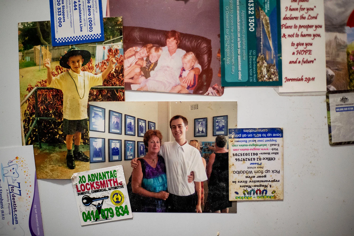Family photos of Sam and Deb Ware are shown in Fountaindale, Thursday, July 18, 2019. (AP Photo/David Goldman)