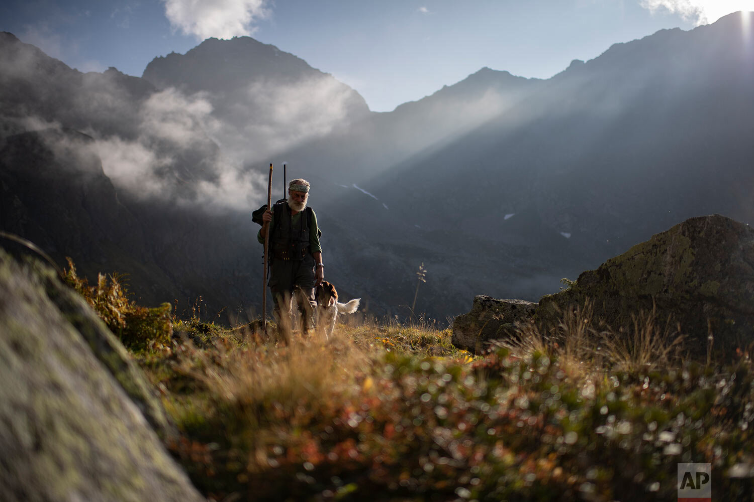  Hunter Peter Marugg and his dog, Fjura, look for chamois, in the second of the three-week-long hunting season in Klosters, Graubuenden, Switzerland, on Thursday, Sept. 19, 2019. The 69-year old said he has been hunting since 1970. Hunting has a long