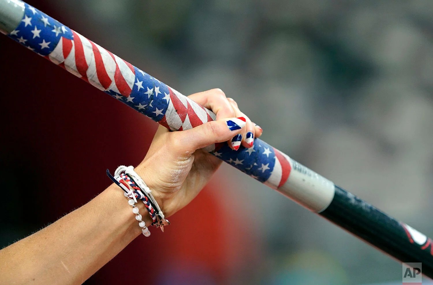 Jennifer Suhr, of the United States, warms up at the World Athletics Championships in Doha, Qatar, Sunday, Sept. 29, 2019. (AP Photo/David J. Phillip)