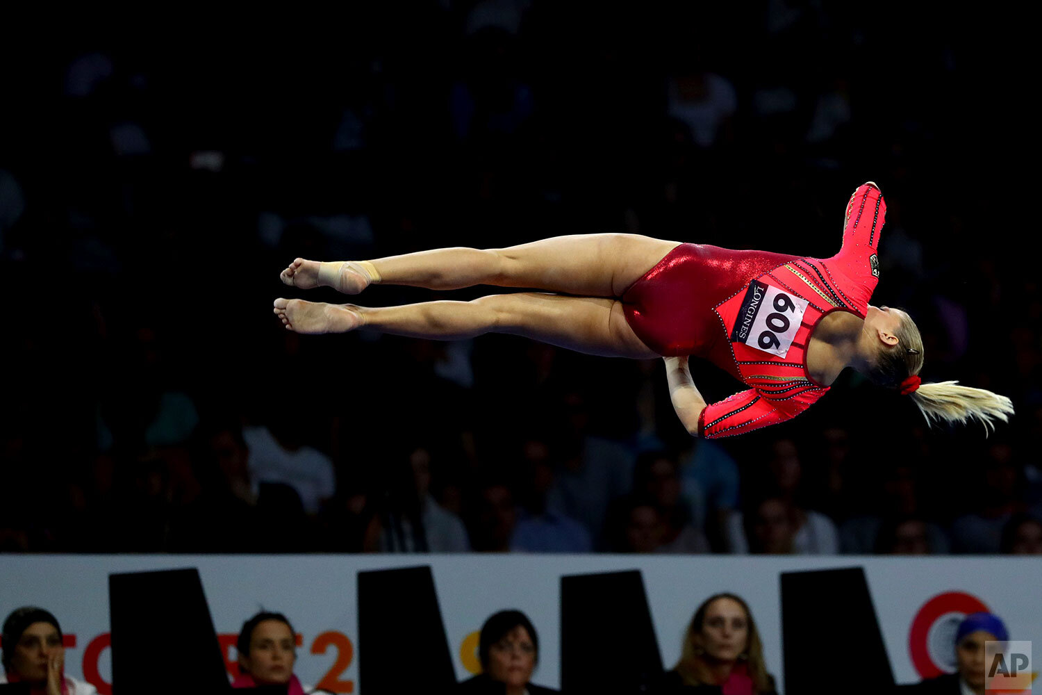  Elisabeth Seitz of Germany performs on the balance beam during the women's all-around final at the Gymnastics World Championships in Stuttgart, Germany, Thursday, Oct. 10, 2019. (AP Photo/Matthias Schrader) 