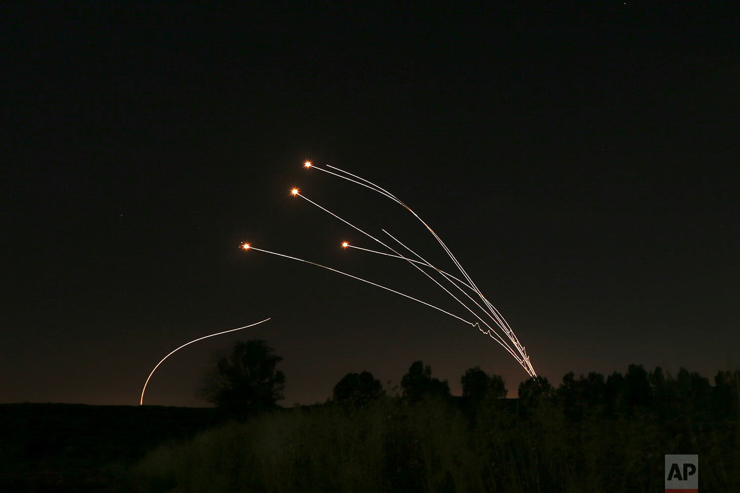  The Israeli Iron Dome air defense system takes out rockets fired from Gaza near Sderot, Israel, on May 4, 2019. (AP Photo/Ariel Schalit) 